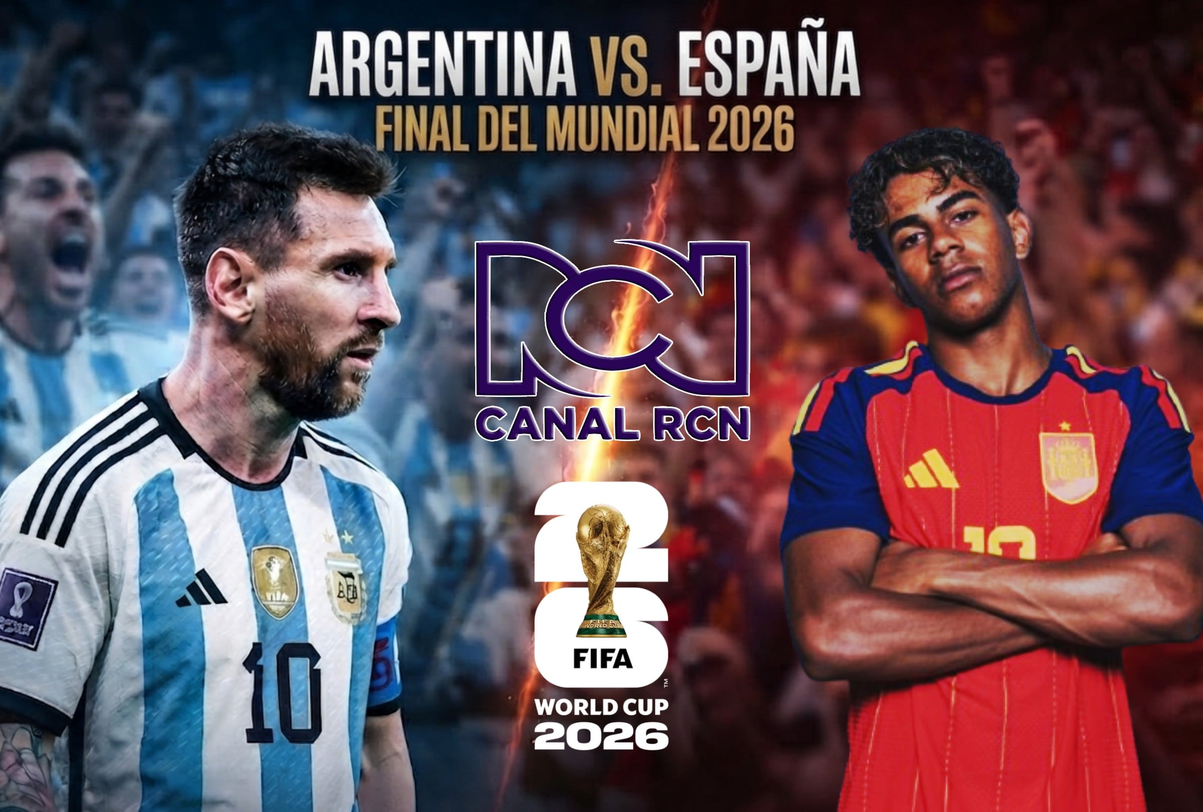 EAST RUTHERFORD, NUEVA YORK, (ESTADOS UNIDOS), 19/07/2026.- Canal RCN transmitirá EN VIVO la final del Mundial entre España vs. Argentina hoy domingo 19 de julio desde el MetLife Stadium, Nueva York (Nueva Jersey), Estados Unidos. FOTO: Imagen creada por Gemini.