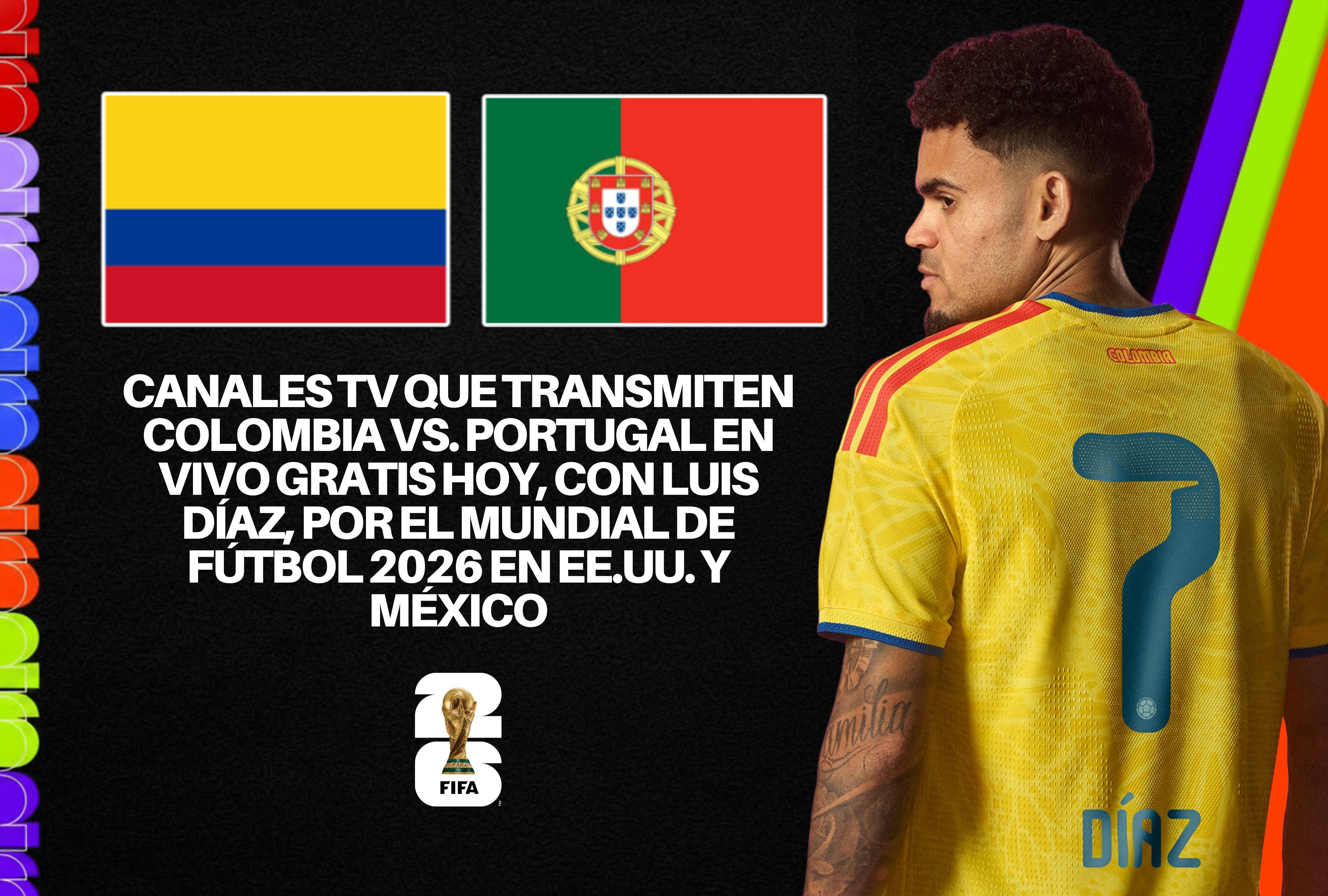 Luis Díaz busca el triunfo en el trascendental choque de Colombia vs. Portugal. Revise los canales de televisión que transmiten el partido en vivo gratis para las audiencias de Estados Unidos, México y Latinoamérica. | Crédito: fifa.com / Composición Depor