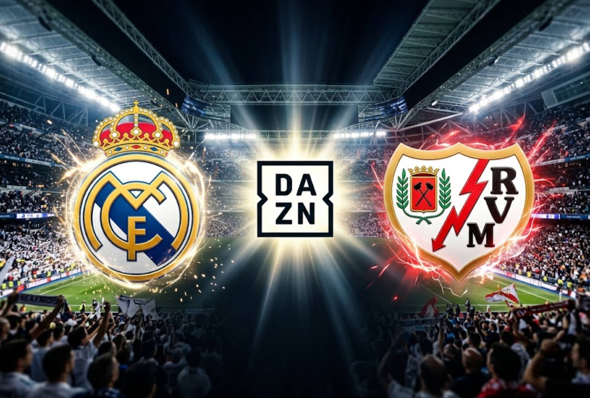 MADRID, COMUNIDAD DE MADRID (ESPAÑA), 12/09/2026.- DAZN transmitirá EN DIRECTO el partido entre Real Madrid vs. Rayo Vallecano por la quinta jornada de LaLiga desde el Estadio Santiago Bernabéu de Madrid. Imagen creada con la IA de Gemini.