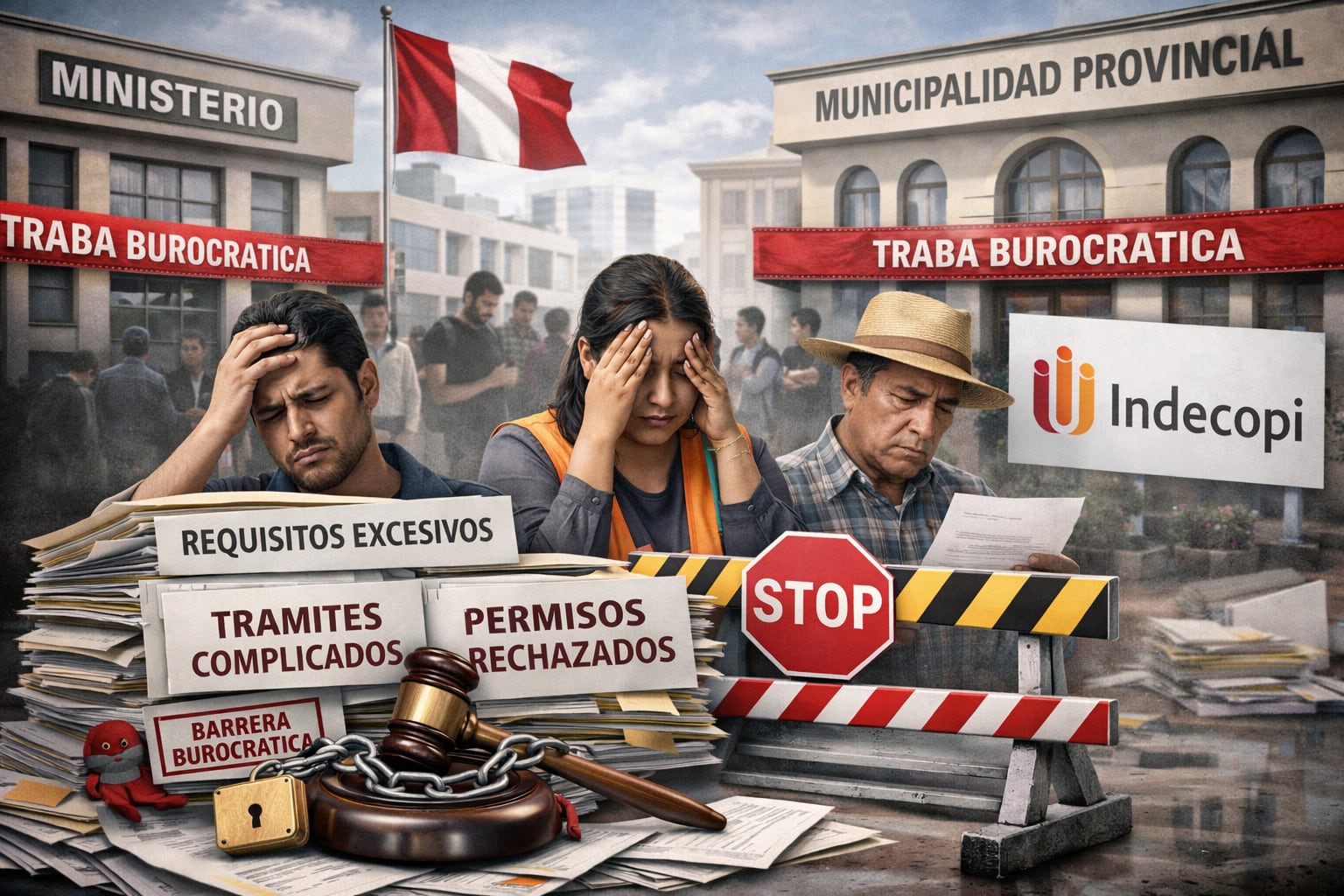 Indecopi resaltó que, en 2025, se destaca notoriamente que más de la mitad de los sobrecostos de las barreras burocráticas eliminadas e inaplicadas corresponden a un solo sector económico. Fotocomposición: ChatGPT, Alessandro Azurín, Diario Gestión.