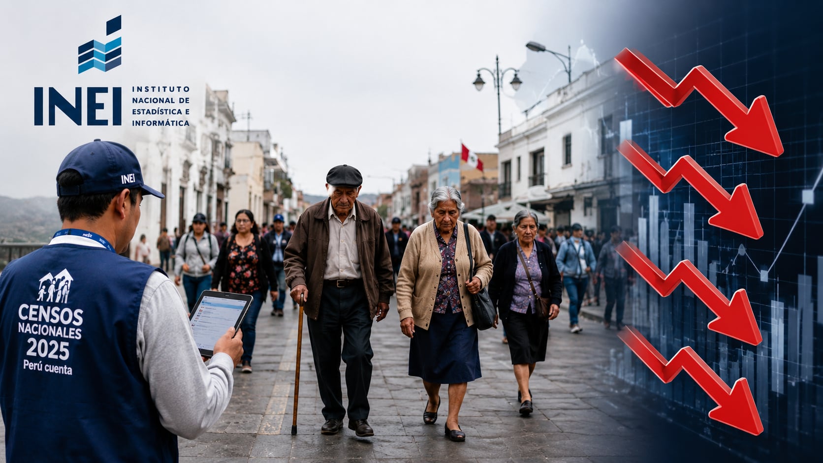 La tasa de fecundidad en Perú se ha reducido considerablemente desde 1940, cuando habían 6.8 hijos por mujer, a 1.7 a nivel nacional al día de hoy. Fotocomposición: Alessandro Azurín, ChatGPT, Diario Gestión.