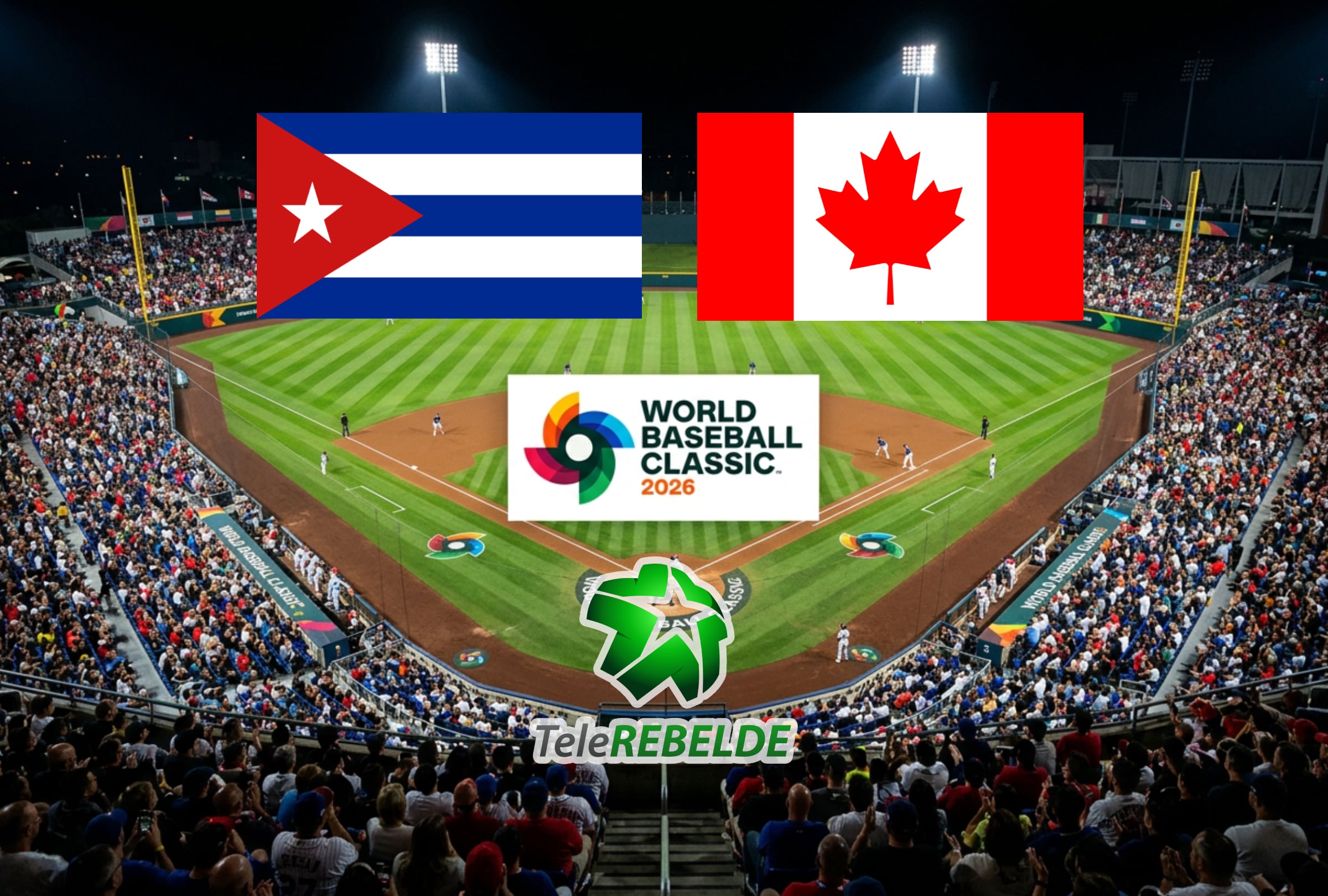 SAN JUAN (PUERTO RICO), 11/03/2026.- Cobertura oficial de Tele Rebelde EN VIVO GRATIS para ver el juego de Cuba vs. Canadá este miércoles 11 de marzo por la quinta entrada del Grupo A del Clásico Mundial de Béisbol 2026. FOTO DE NOÉ YACTAYO CREADO CON PERPLEXITY AI PARA EL COMERCIO