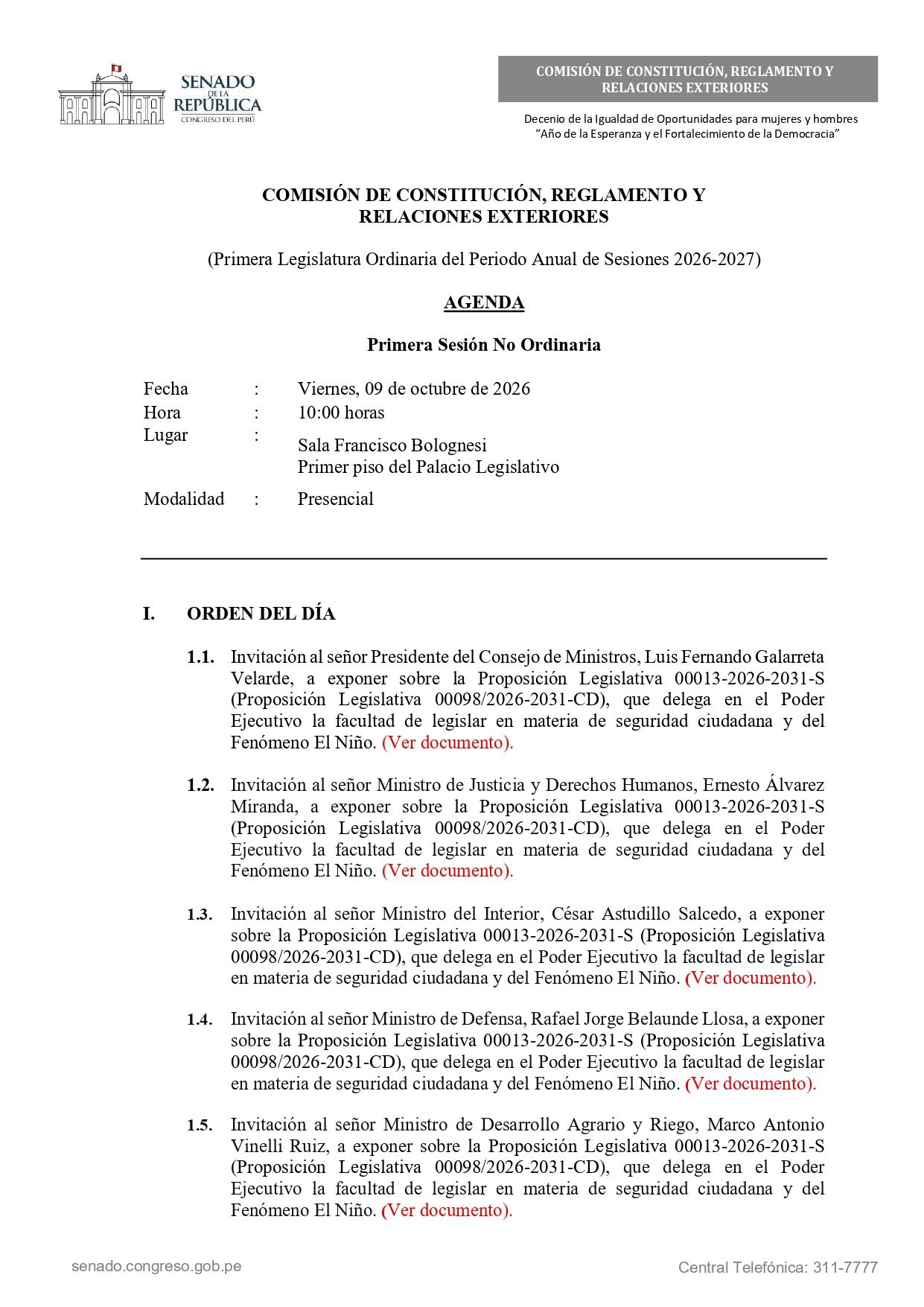 La Comisión de Constitución del Senado analizará el pedido aprobado por la Cámara de Diputados. Siete ministros fueron convocados para explicar los alcances de la delegación de facultades. Foto: Congreso.