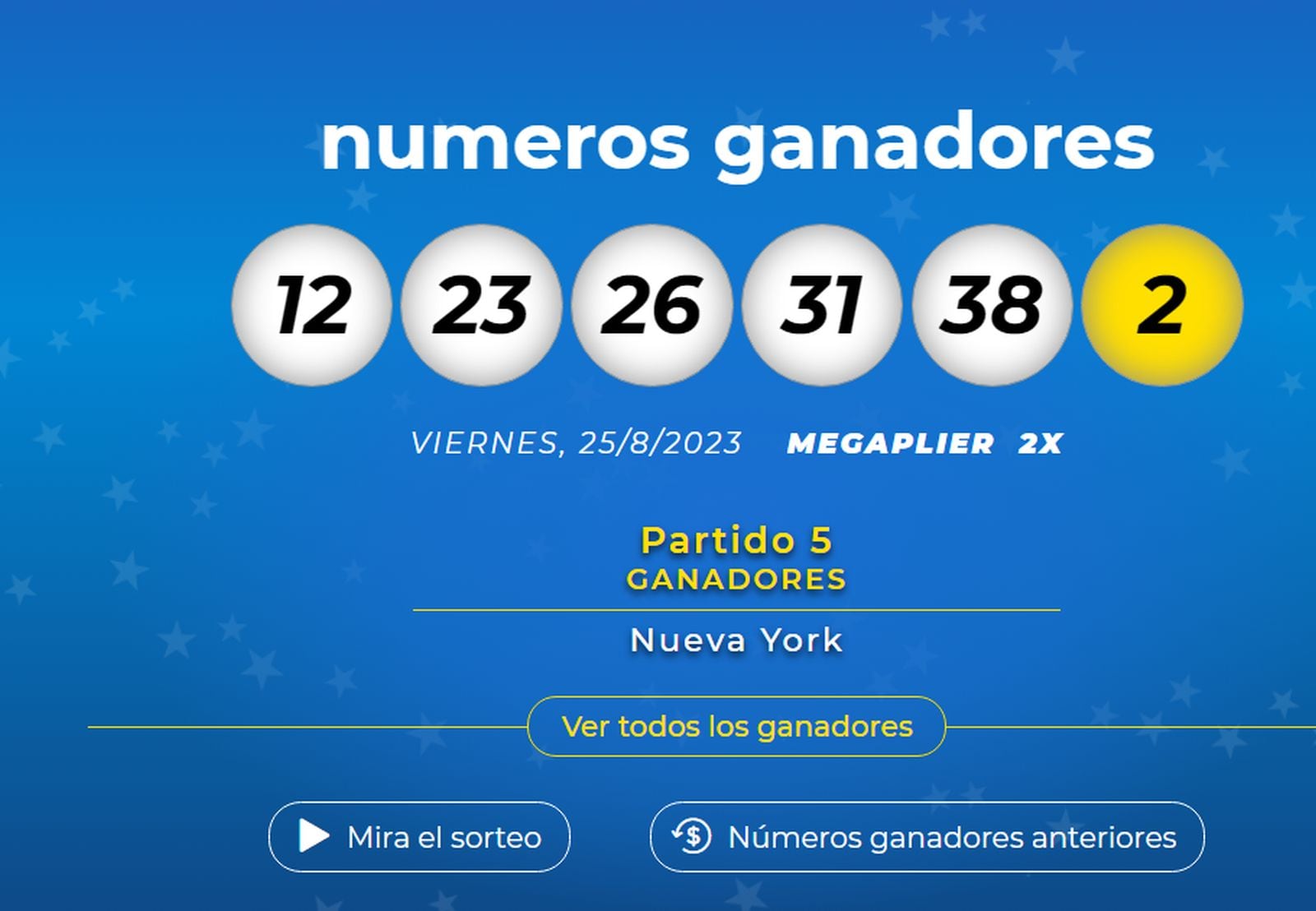 Resultados del sorteo del 25 de agosto (Foto: Mega Millions )