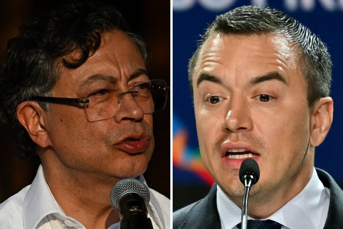 El presidente de Colombia, Gustavo Petro; y el mandatario de Ecuador, Daniel Noboa. (Federico PARRA / Martin BERNETTI / AFP)