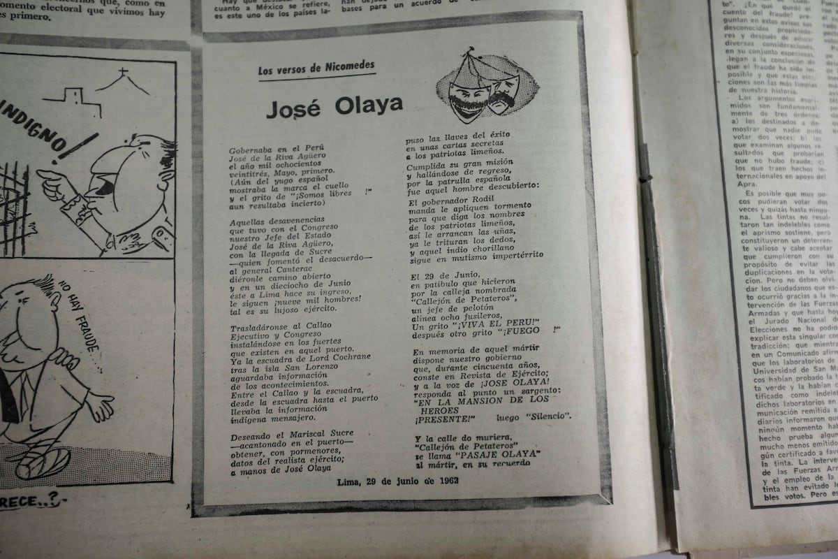 En la edición del domingo 1 de julio de 1962, el diario Expreso publicó un poema de Nicomedes Santa Cruz sobre Olaya. Foto: Joel Alonzo.