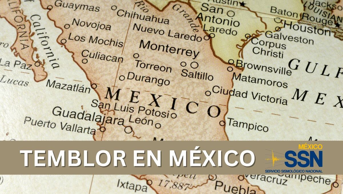Mapa de México que muestra estados como Monterrey, Chihuahua, Nuevo Laredo, San Luis Potosí, Guadalajara, entre otros, para graficar los últimos reportes de sismos vía Servicio Sismológico Nacional (SSN). | Crédito: KeithBinns / iStock / Composición Mix