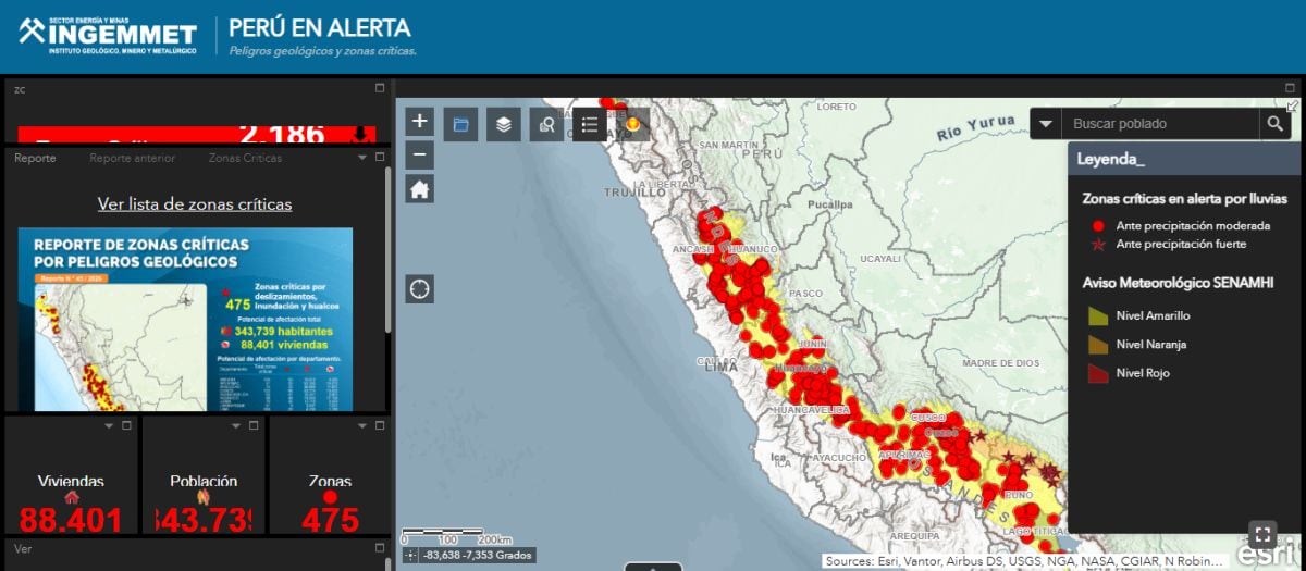 Herramienta "Perú en alerta" del Instituto Geológico Minero y Metalúrgico (Foto: Ingemmet)