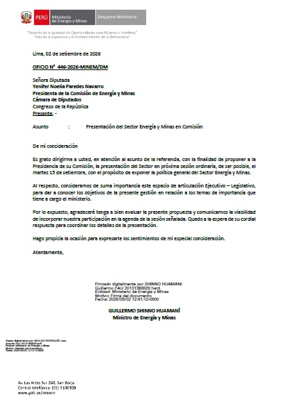 Oficio de Guillermo Shinno