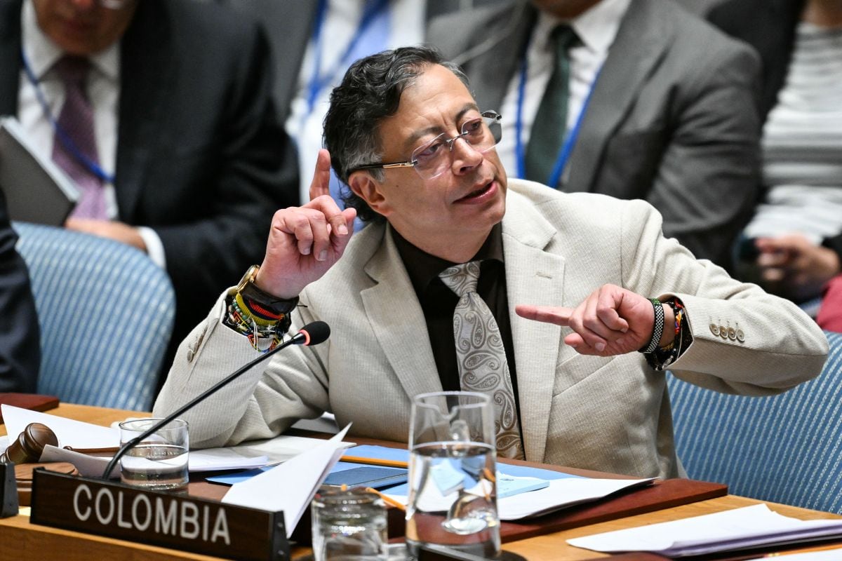 El presidente de Colombia, Gustavo Petro, interviene durante una reunión del Consejo de Seguridad de las Naciones Unidas sobre Oriente Medio, en la sede de la ONU en Nueva York, el 10 de junio de 2026. Foto: ANGELA WEISS / AFP