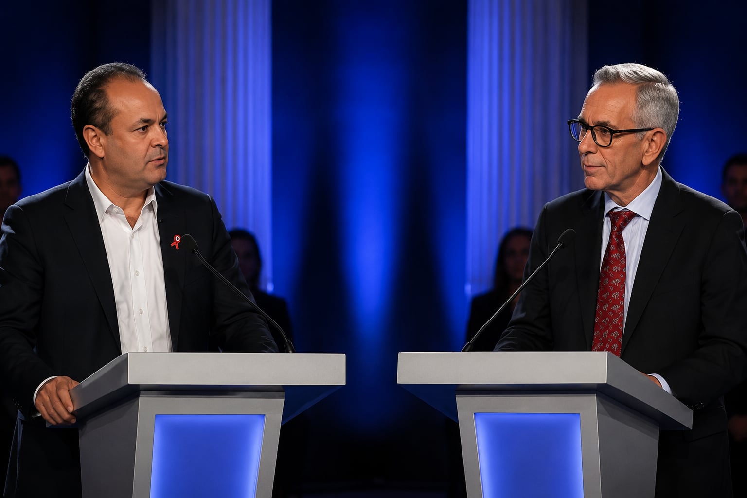 Luis Carranza (Fuerza Popular) y Pedro Francke (Juntos por el Perú) en el debate técnico | Foto: Composición con ChatGPT