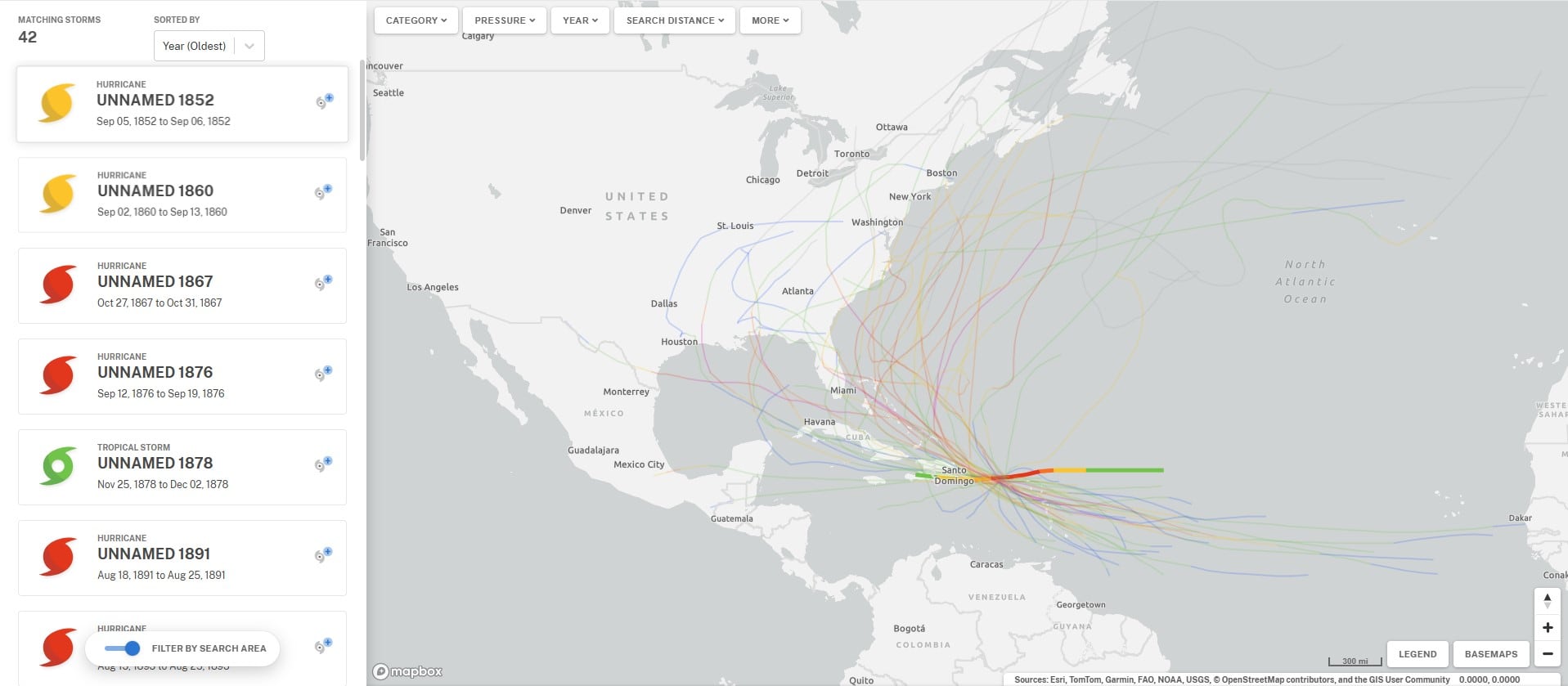 Este es el portal de la NOAA que te permite conocer los huracanes que se han registrado desde 1842 hasta la fecha. (Crédito: NOAA)