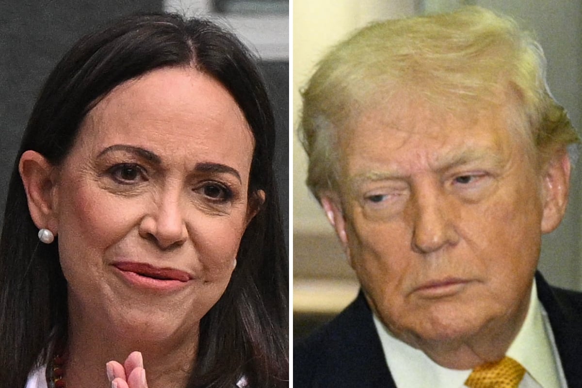La líder opositora venezolana y Nobel de la Paz 2025, María Corina Machado; y el presidente de Estados Unidos, Donald Trump. (Federico PARRA / Jim WATSON / AFP)