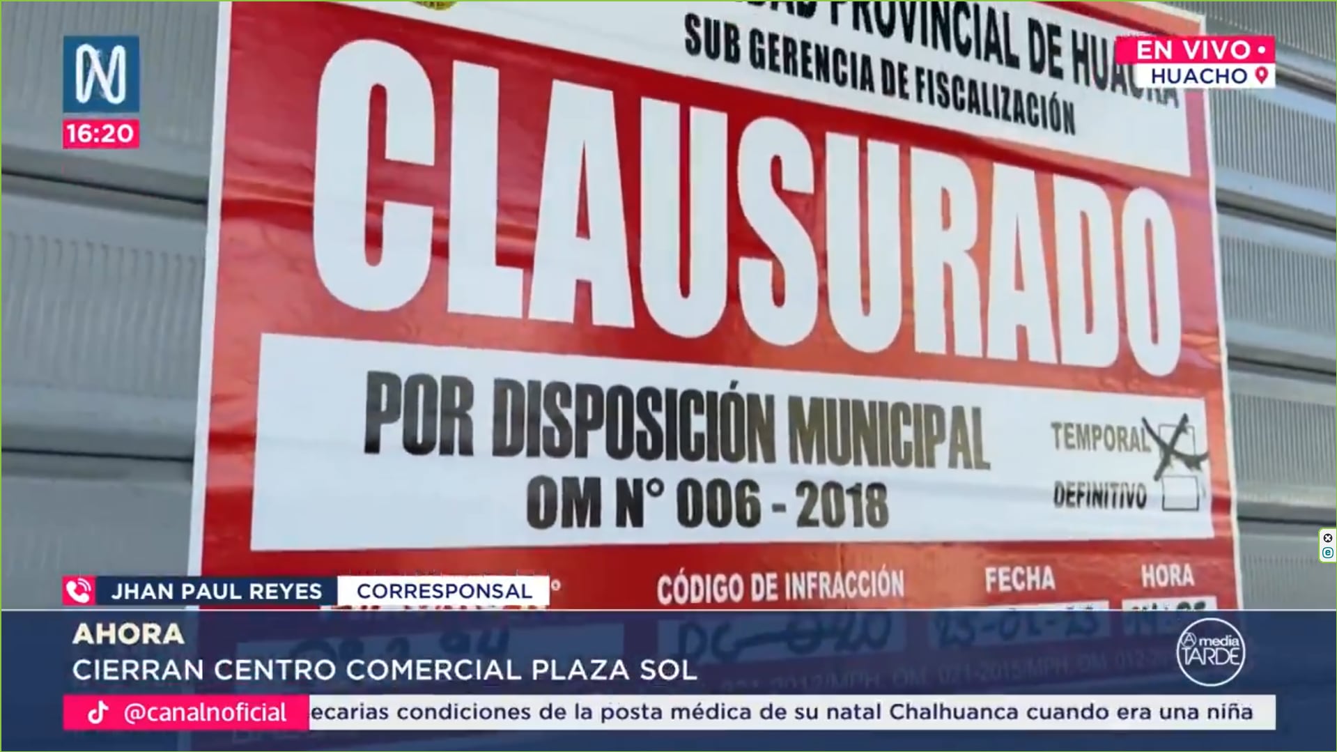Clausuran centro comercial Plaza Sol en Huacho por deficiencias en infraestructura. Foto: Captura Canal N.