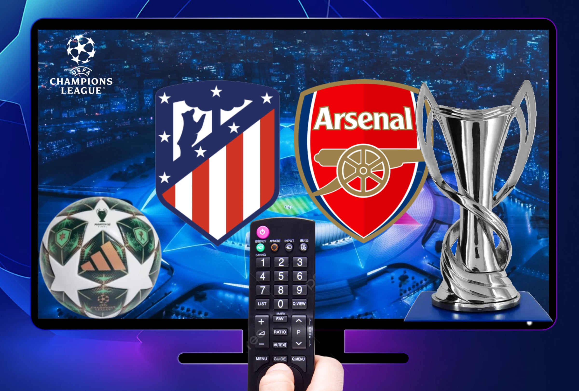 MADRID (ESPAÑA), 29/04/2026.- Lista de canales de TV y servicios streaming para ver el partido entre Atlético de Madrid y Arsenal FC este miércoles 29 de abril por la ida de la semifinal de la UEFA Champions League 2025-26 desde el Estadio Riyadh Air Metropolitano de Madrid, España. FOTO DE NOÉ YACTAYO PARA GESTIÓN MIX