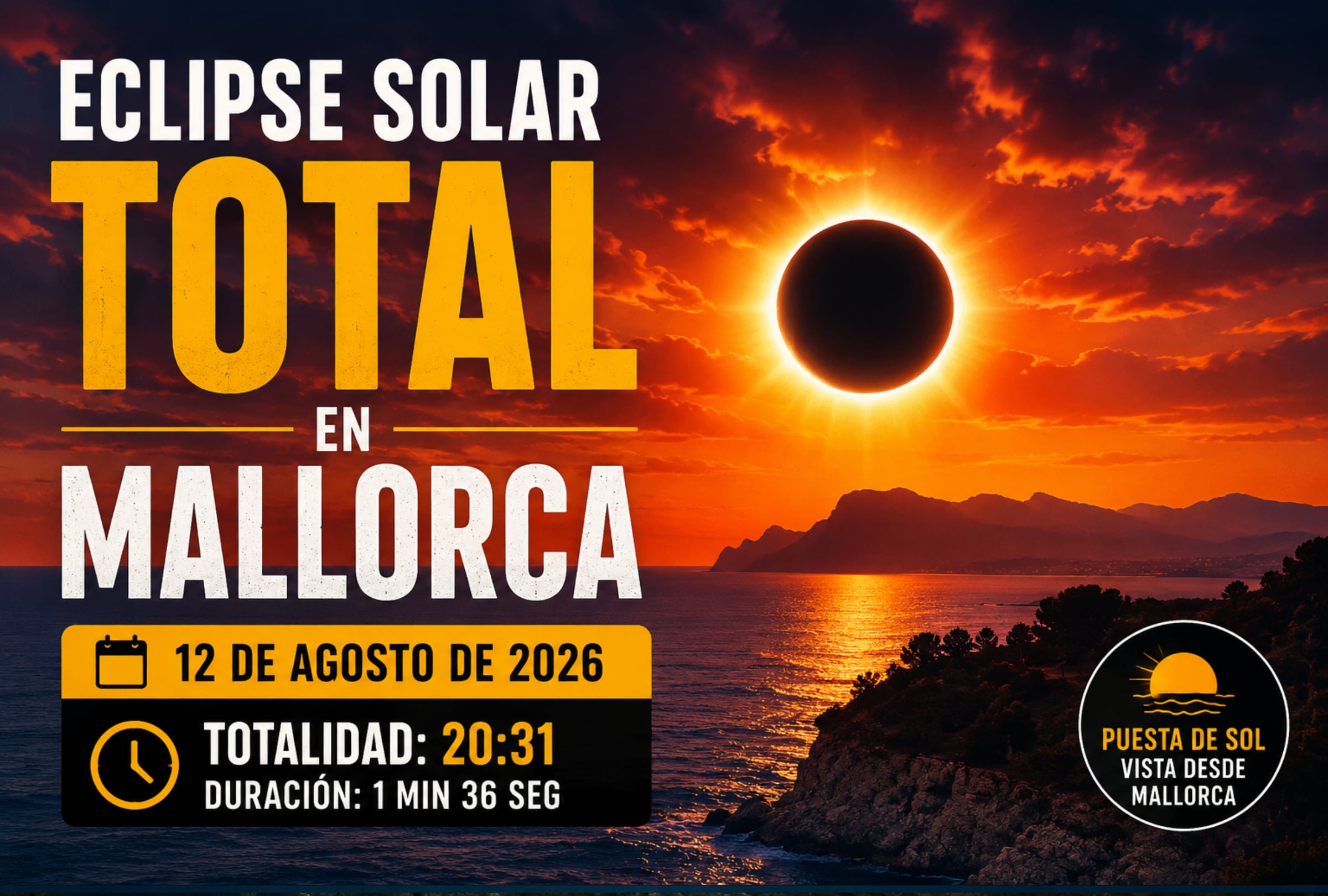 MALLORCA, ISLAS BALDEARES (ESPAÑA), 12/08/2026.- ¿A qué hora es el eclipse en Mallorca? Consulta el horario del eclipse solar total del 12 de agosto, dónde verlo y cómo seguirlo EN DIRECTO. FOTO DE NOÉ YACTAYO