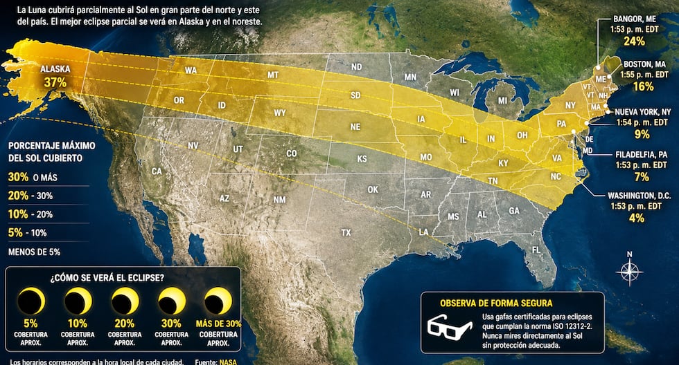 Trayectoria del eclipse solar en Estados Unidos 2026: mapa y zonas donde será visible