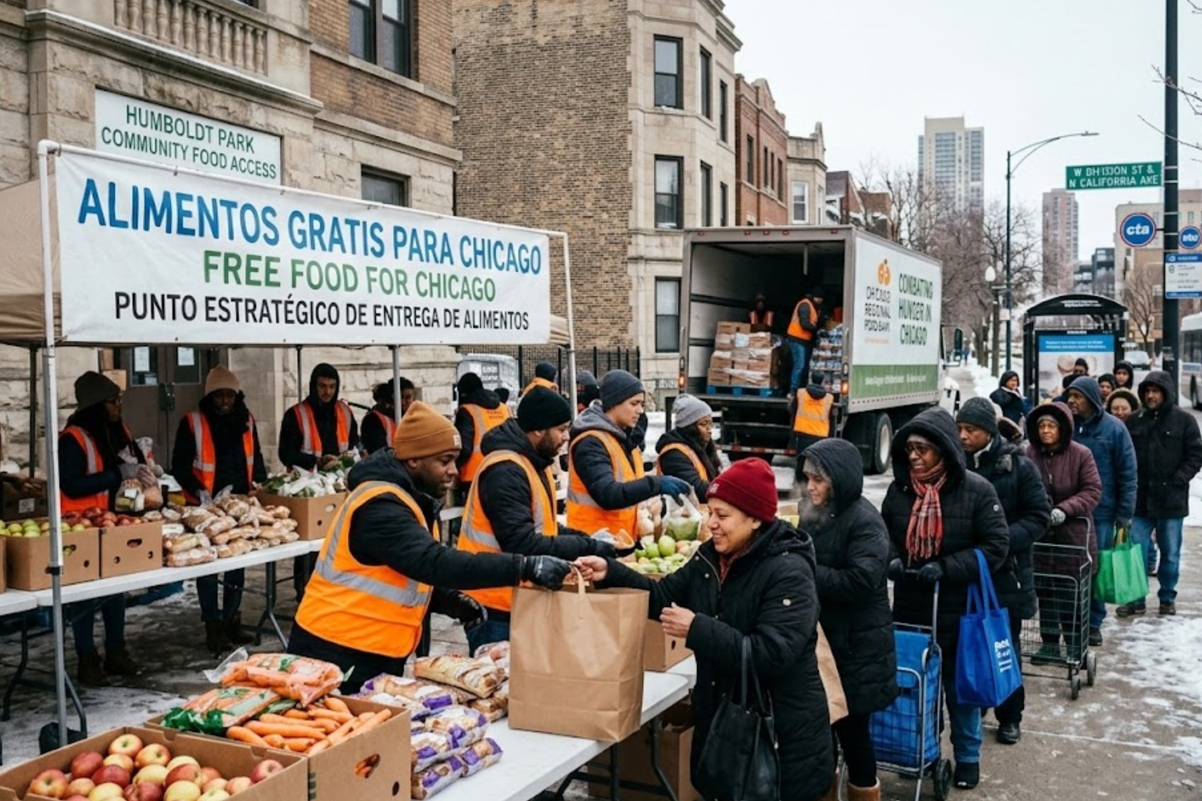 La entrega de alimentos gratuitos en Chicago solo estará disponible para este sábado. (Crédito: Imagen referencial creada por El Comercio MAG usando la IA de Gemini)