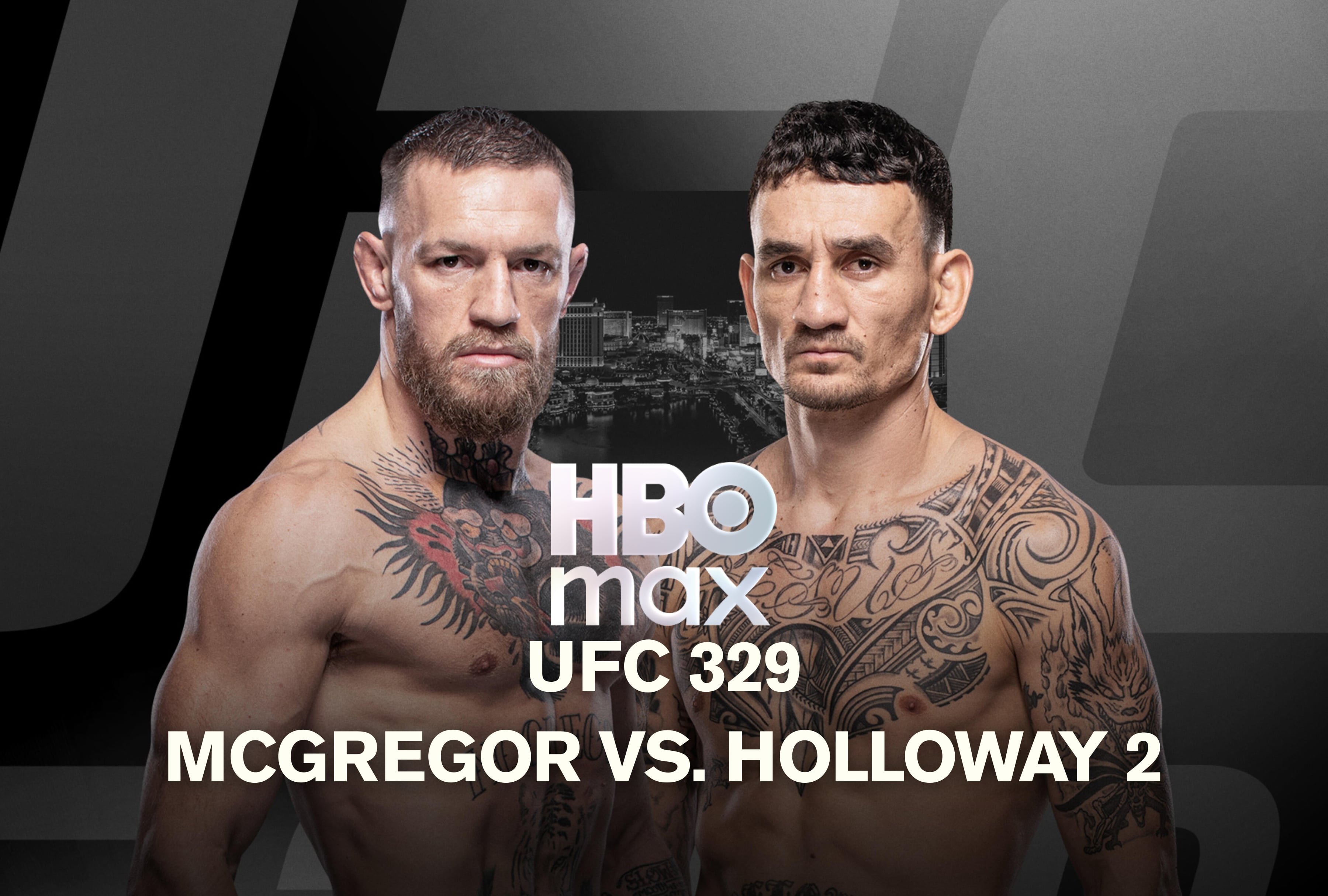 Cara a cara de Conor McGregor y Max Holloway previo a su pelea estelar en UFC 329. El evento se puede seguir en directo por televisión mediante Eurosport y en streaming online por HBO Max. | Crédito: ufcespanol.com / Composición Mag
