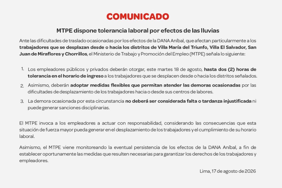 Comunicado MTPE. Foto: gob.pe.