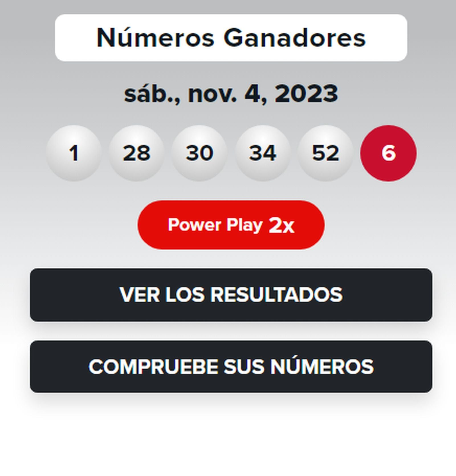 Resultados del sorteo del 4 de noviembre de la lotería Powerball (Foto: Powerball)