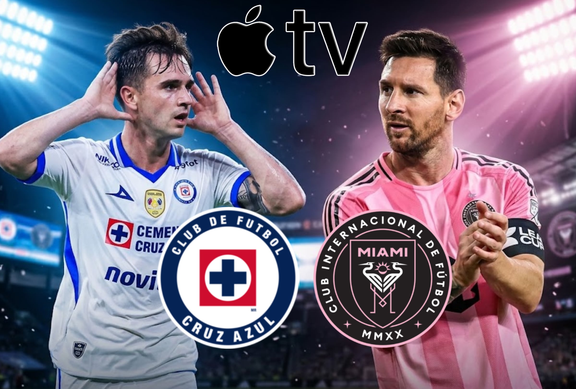 MIAMI, FLORIDA (ESTADOS UNIDOS), 16/09/2026.- Apple TV transmitirá EN VIVO el partido Cruz Azul vs. Inter Miami desde Nu Stadium de Florida por Campeones Cup. FOTO: Imagen creada por la IA de Gemini para MIX de Gestión.