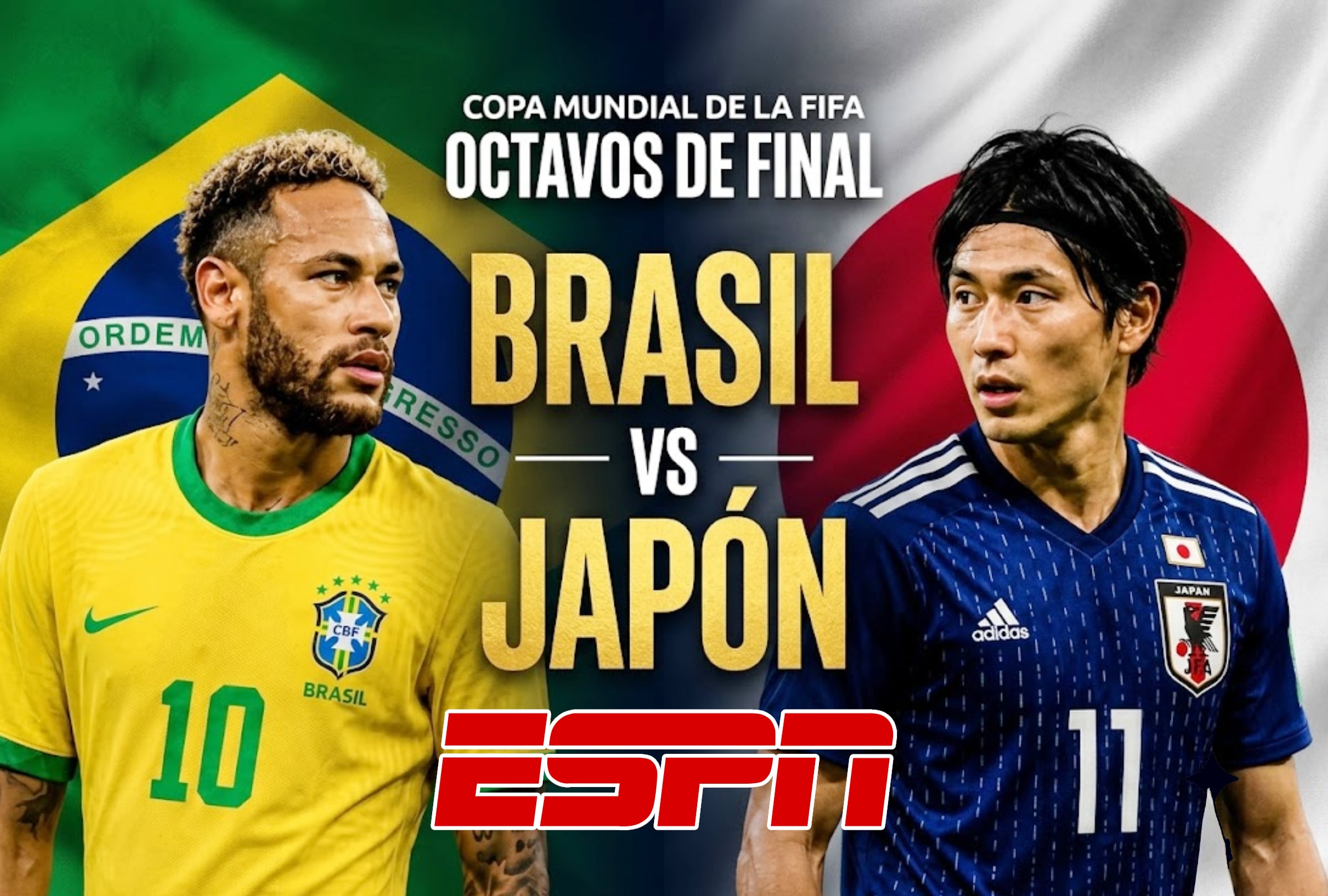 HOUSTIN, TEXAS (ESTADOS UNIDOS), 29/06/2026.- Cobertura oficial de ESPN (DISNEY PLUS) EN VIVO ONLINE para ver el partido Brasil vs. Japón hoy por los dieciseisavos de final del Mundial 2026 en el NRG Stadium de Houston, Texas (Estados Unidos). FOTO DE NOÉ YACTAYO CREADA CON CHATGPT Y GEMINI AI