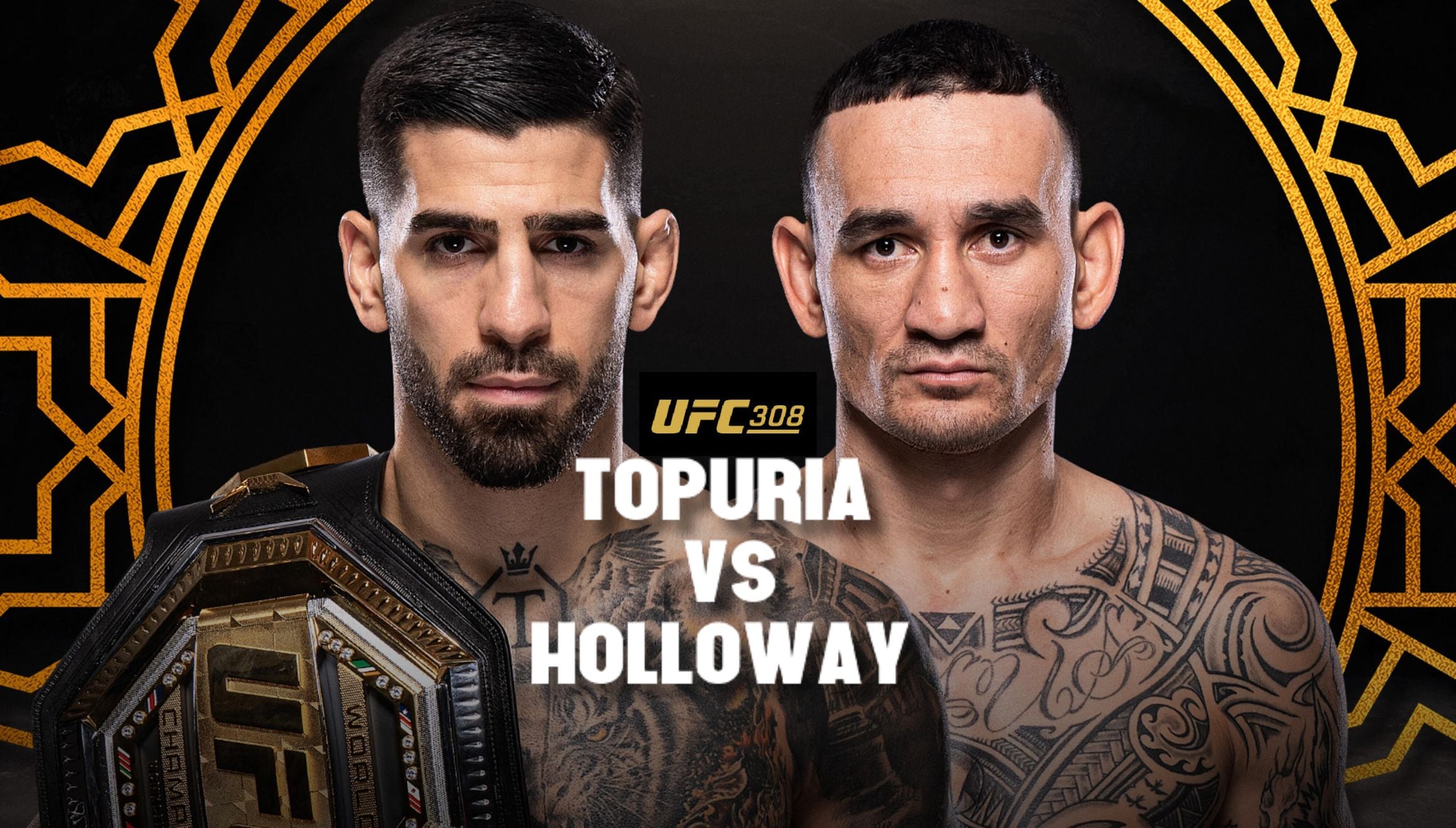 Ilia Topuria y Max Holloway chocan en un combate estelar en UFC 308. ¿Quién saldrá victorioso este sábado 26 de octubre desde el Etihad Arena de Abu Dabi? | Crédito: ufc.com / Composición Mix