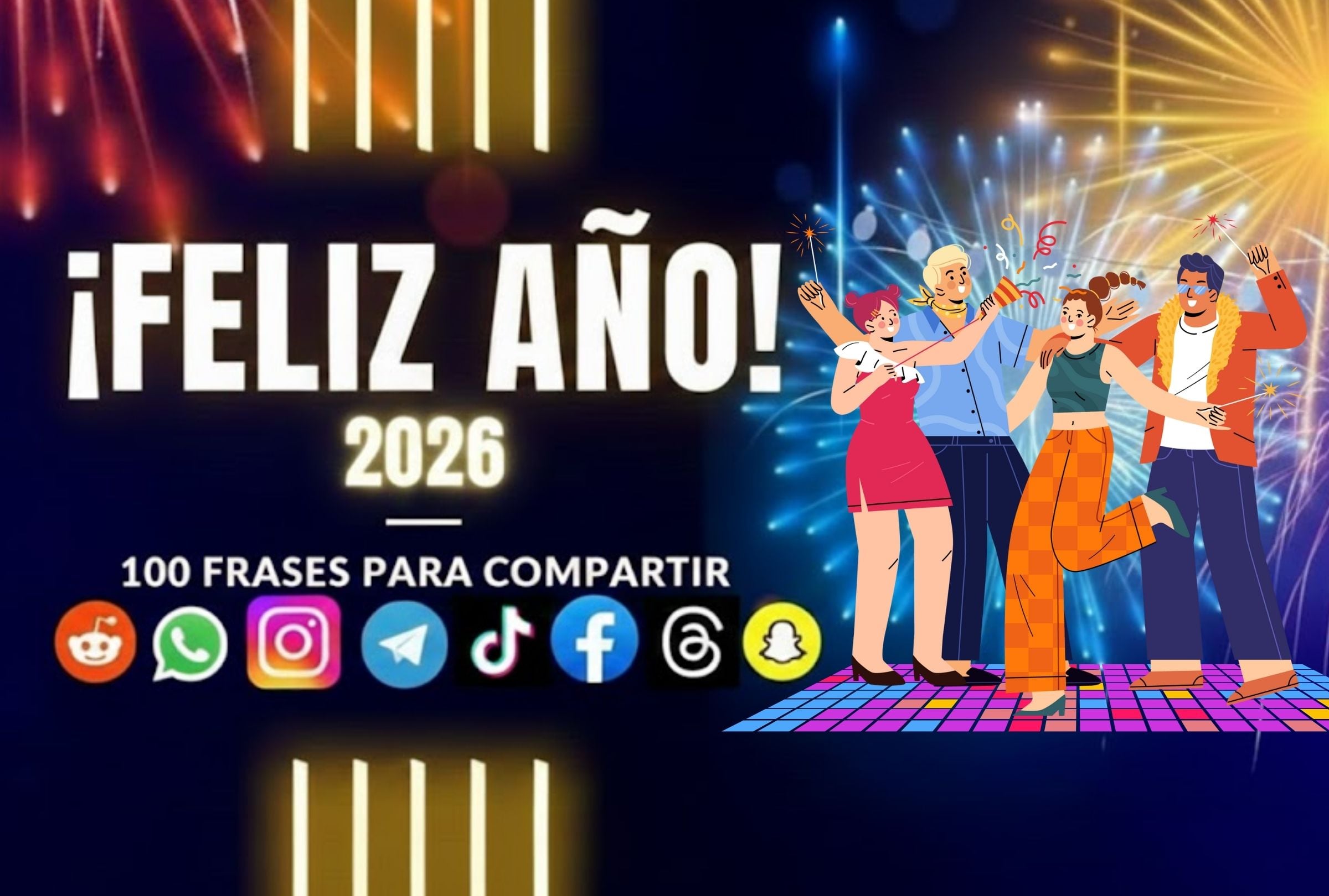 ESTADOS UNIDOS, 31/12/2025.- Inspírate con saludos de Feliz Año Nuevo 2025: frases cortas, graciosas y emotivas para estados de WhatsApp, TikTok e Instagram. IMAGEN DE NOÉ YACTAYO CREADA CON CANVA.COM PARA GESTIÓN MIX