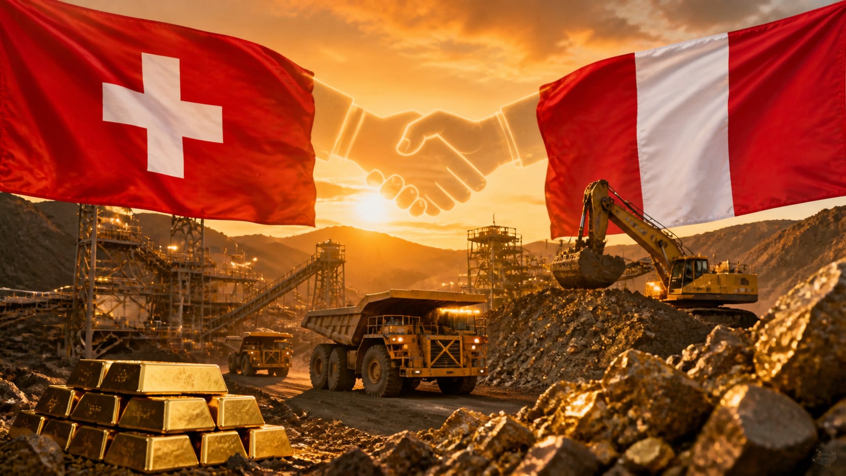Uno de los diálogos a concretar con el próximo gobierno apuntaría más lejos: Suiza también tiene interés en los minerales críticos del Perú. Fotocomposición: Alessandro Azurín, Perplexity, Diario Gestión.