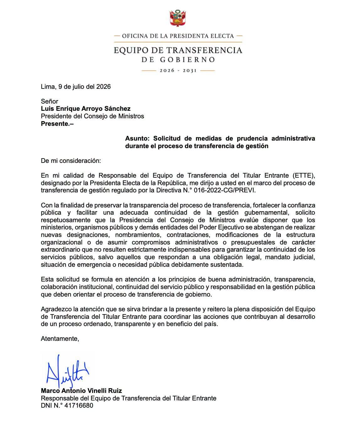 Pedido Marco Vinelli sobre prudencia administrativa.