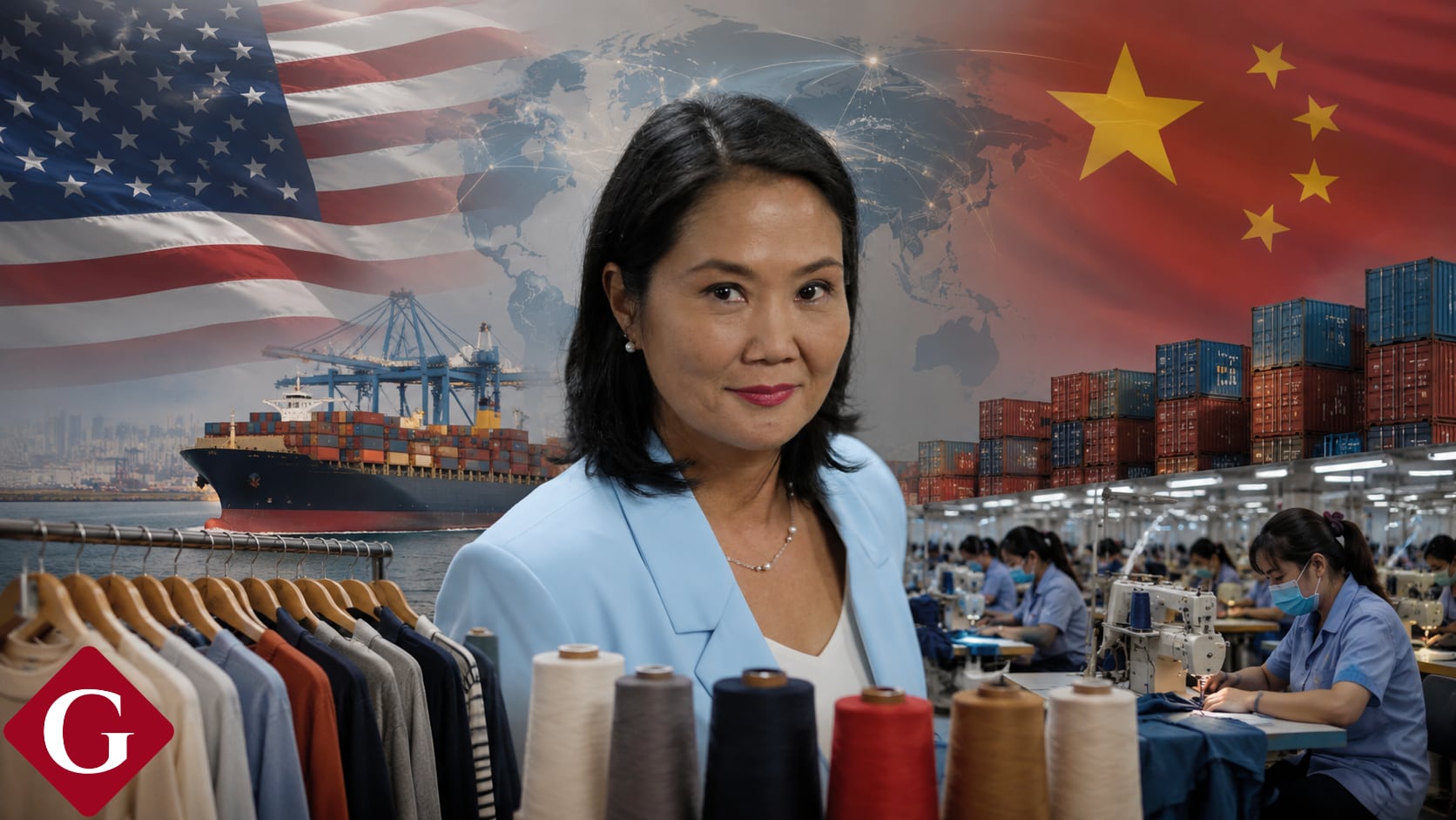 Frente a esta situación, ambos tipos de empresarios textiles aguardan decisiones de parte del nuevo gobierno, encabezado por Keiko Fujimori. Fotocomposición: ChatGPT, Alessandro Azurín, Diario Gestión.