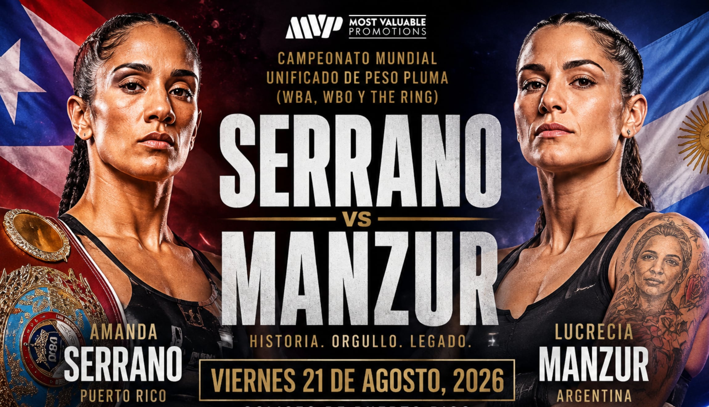 Consulta cómo puedes ver la pelea de Amanda Serrano vs. Lucrecia Manzur por los cinturones de peso pluma de la AMB y OMB, este viernes 21 de agosto. (Foto: Imagen creada por Gestión Mix utilizando la IA de Chat GPT)