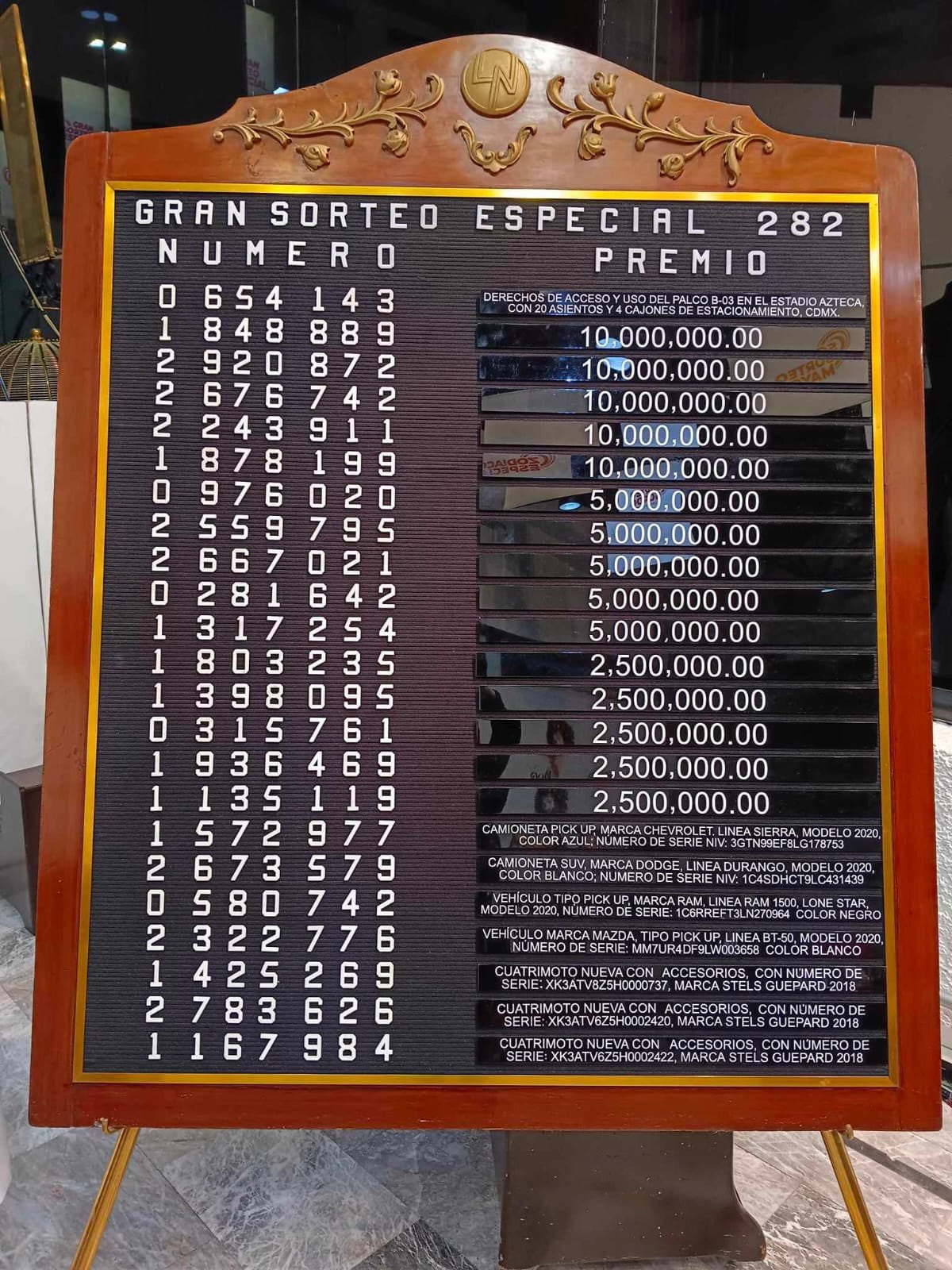 Revisa aquí los resultados del Gran Sorteo Especial 282 de la Lotería Nacional de México, que se jugó el martes 19 de diciembre.
