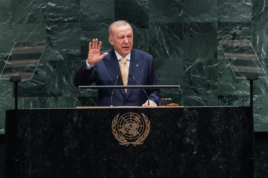 El presidente de Turquía, Recep Tayyip Erdogan, habla ante la Asamblea General de la ONU, este 22 de septiembre de 2026, en Nueva York. EFE/Olga Fedorova