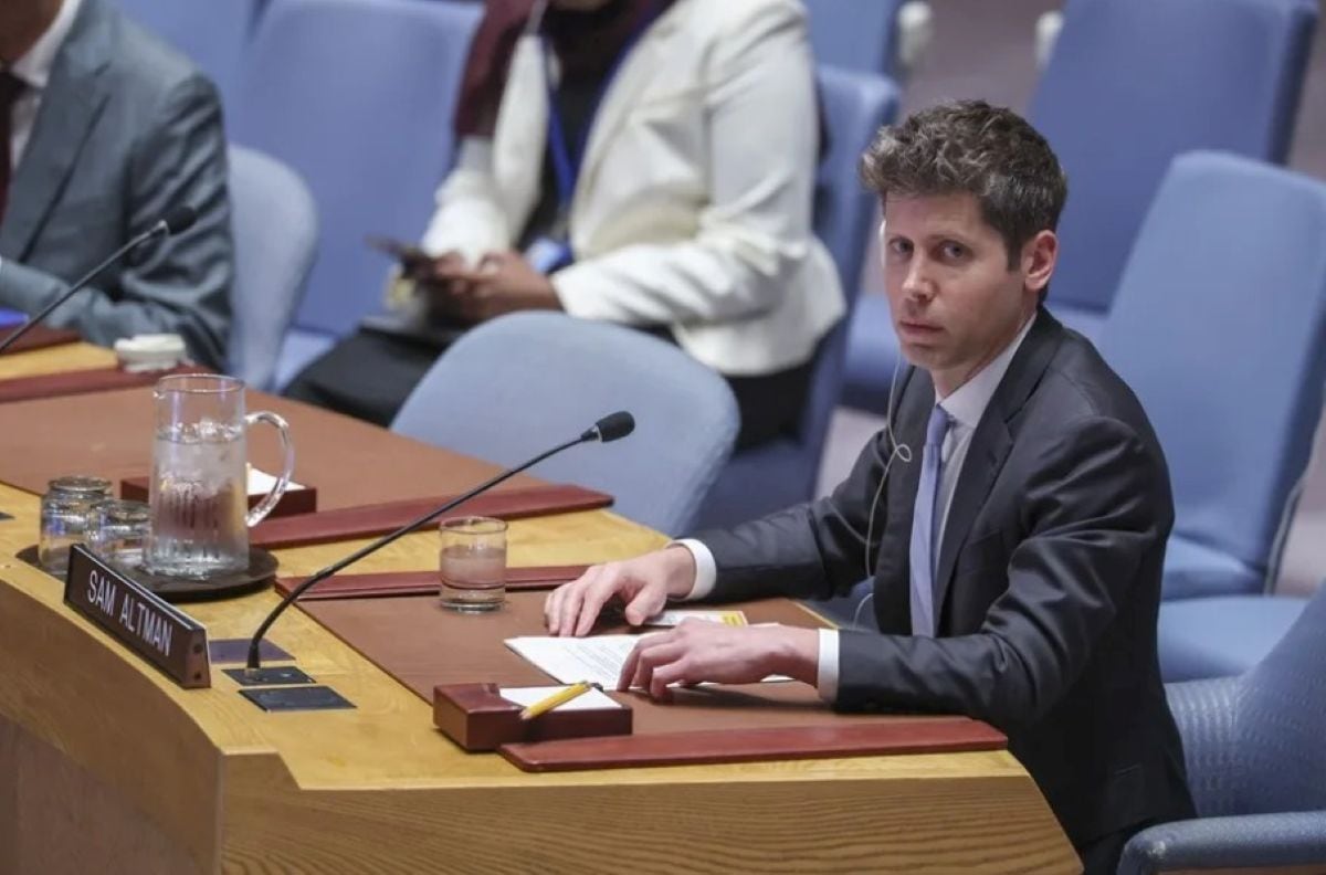 Sam Altman, CEO de OpenAI, participó en una sesión de alto nivel del Consejo de Seguridad de la ONU sobre los riesgos asociados a la inteligencia artificial. Foto: EFE.