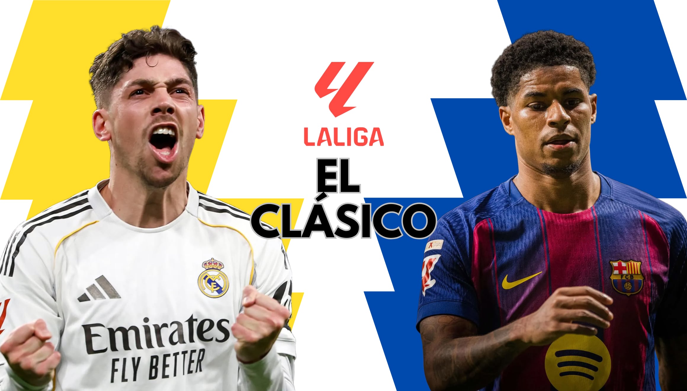 Detalles del marcador final del clásico entre FC Barcelona y Real Madrid hoy por LaLiga 2026. Descubra cómo quedó el encuentro y los goleadores que definieron el desenlace de este enfrentamiento histórico en directo ahora. | Crédito: laliga.com / @realmadrid / @fcbarcelona / Instagram / Composición Gestión Mix