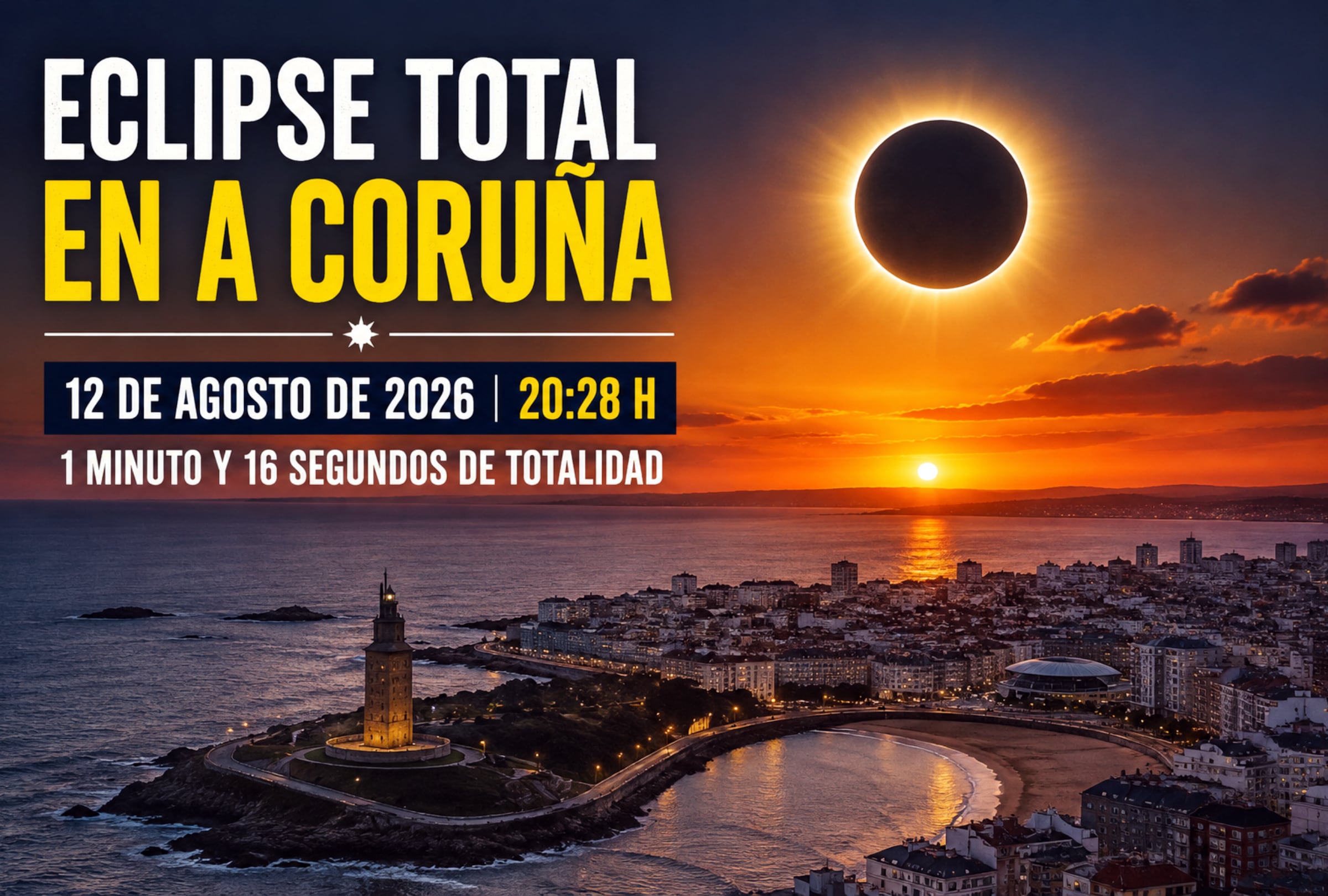 A CORUÑA, GALICIA (ESPAÑA), 12/08/2026.- Horario del eclipse solar total en A Coruña hoy 12 de agosto: totalidad a las 20:27, duración de 76 segundos, tiempo y dónde verlo EN DIRECTO. FOTO DE NOÉ YACTAYO