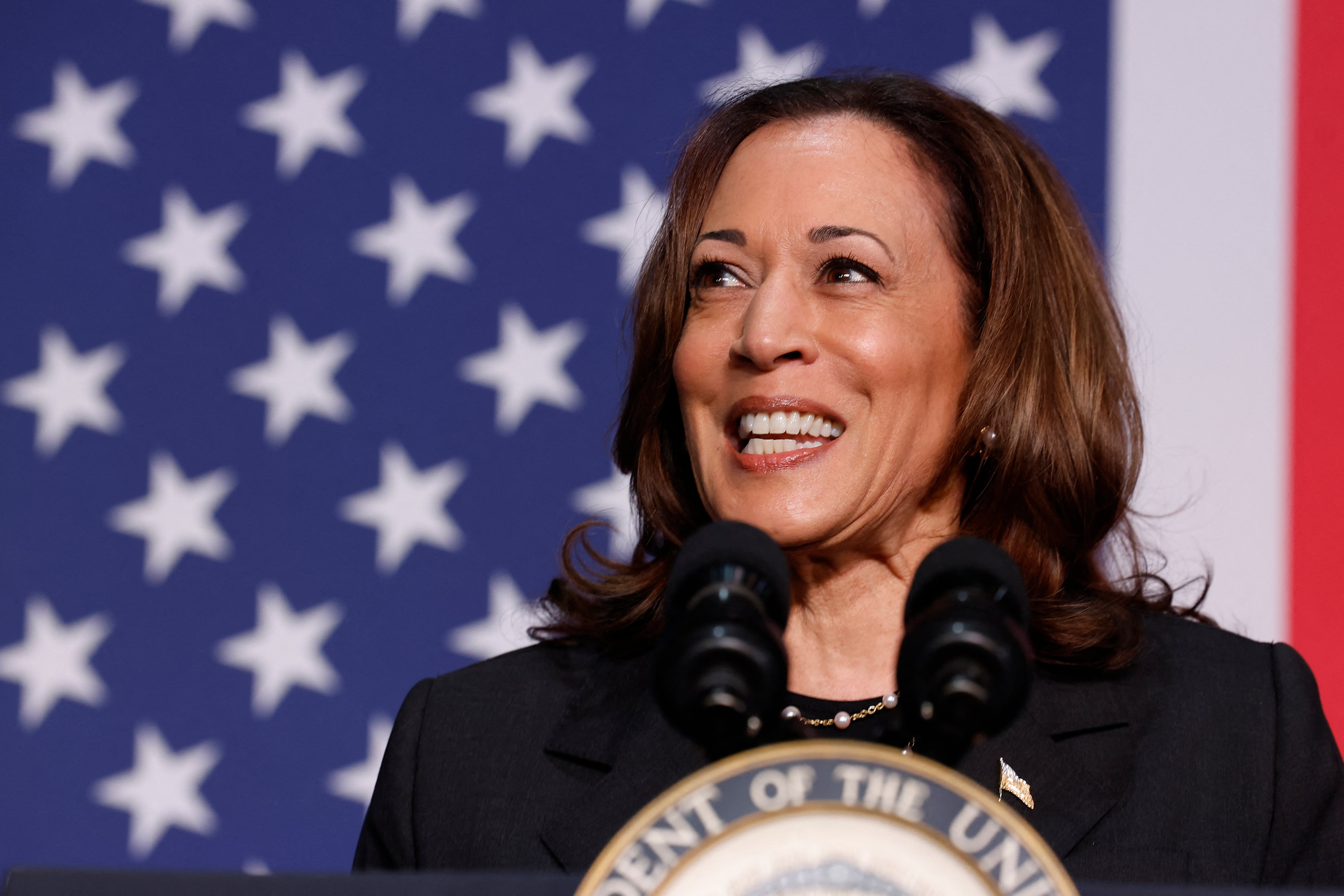 La vicepresidenta Kamala Harris cuenta que de niña se manifestaba por los derechos civiles junto a su padre jamaicano, profesor de economía, y de su madre india, investigadora del cáncer de mama. (Foto de JEFF KOWALSKY / AFP).