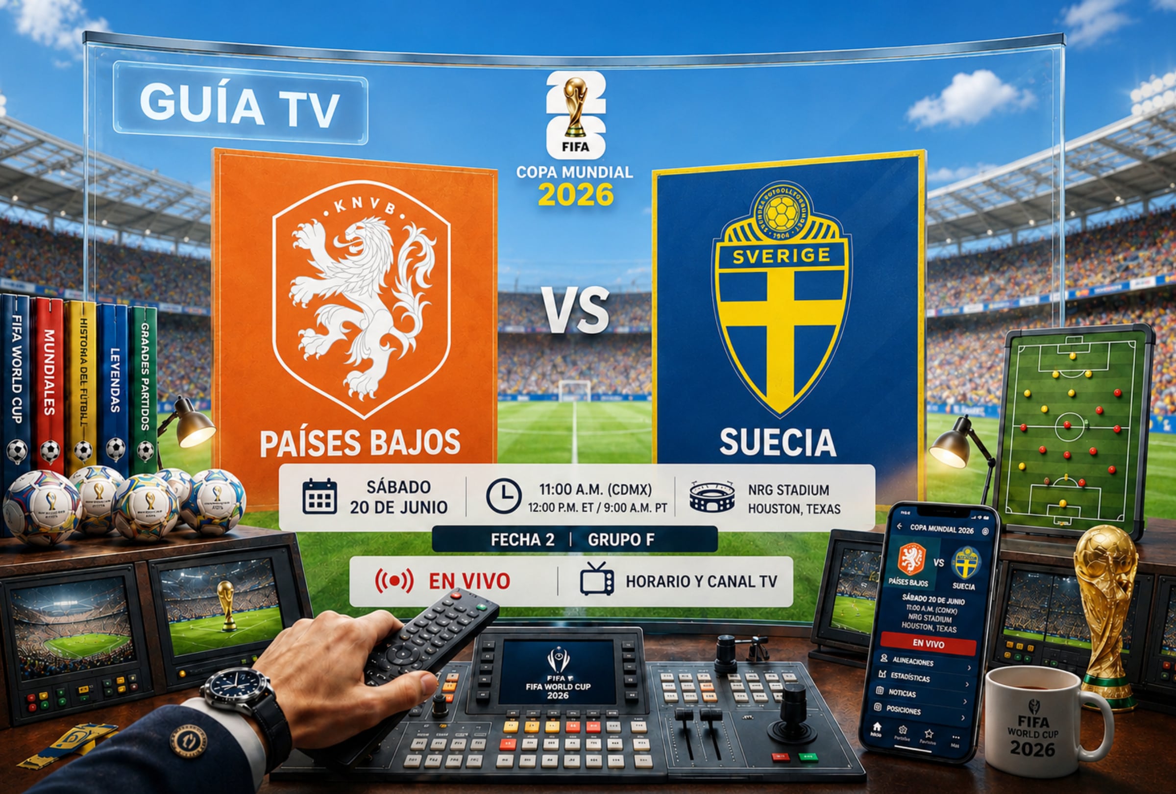 HOUSTON, TEXAS (ESTADOS UNIDOS), 20/06/2026.- Lista de horarios y canales de televisión en diferentes países del mundo para ver el partido Países Bajos vs. Suecia este sábado 20 de junio por la Jornada 2 del grupo F del Mundial 2026 en el NRG Stadium de Houston, Texas. FOTO DE NOÉ YACTAYO