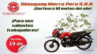 Shougang Hierro Perú sorteará 10 motos del año entre sus trabajadores