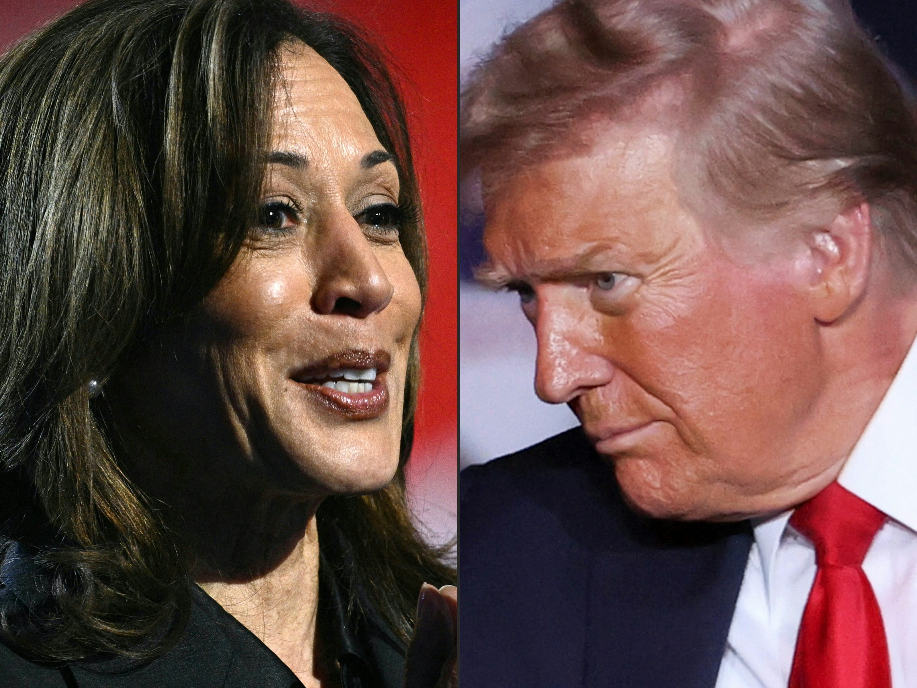 La vicepresidenta de Estados Unidos y candidata presidencial demócrata, Kamala Harris, y el ex presidente de y candidato republicano Donald Trump. (Foto de Brendan SMIALOWSKI / Ian Maule / AFP).