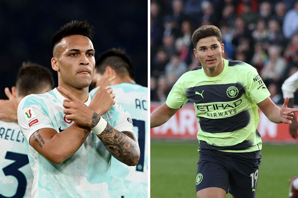 Los delanteros argentinos Julián Álvarez (Manchester City) y Lautaro Martínez (Inter de Milán). (Foto: AFP)