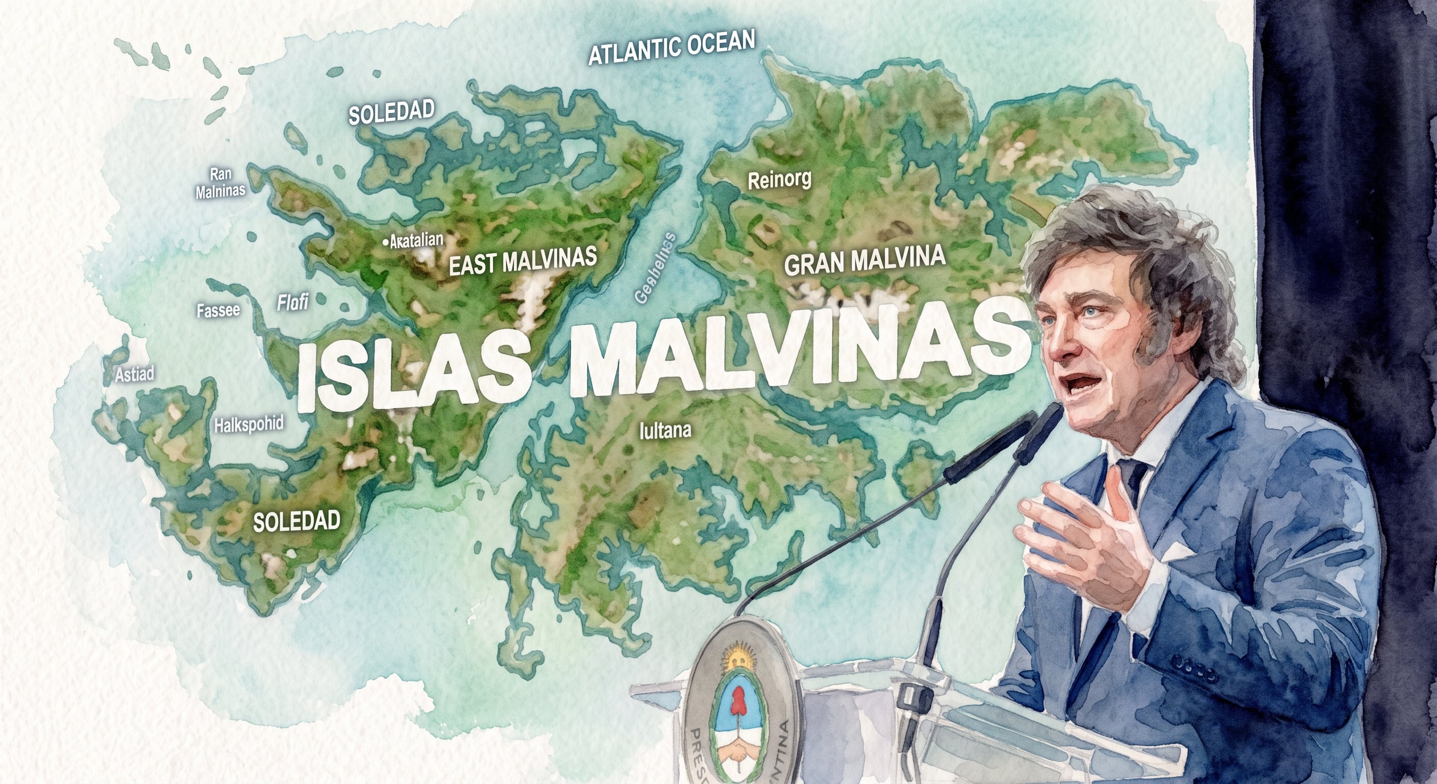 Javier Milei anunció la aplicación de un plan de sanciones contra las empresas que emprendan proyectos extractivos en las islas Malvinas y el territorio marítimo aledaño a estas. (Imagen generada con IA / Gemini)