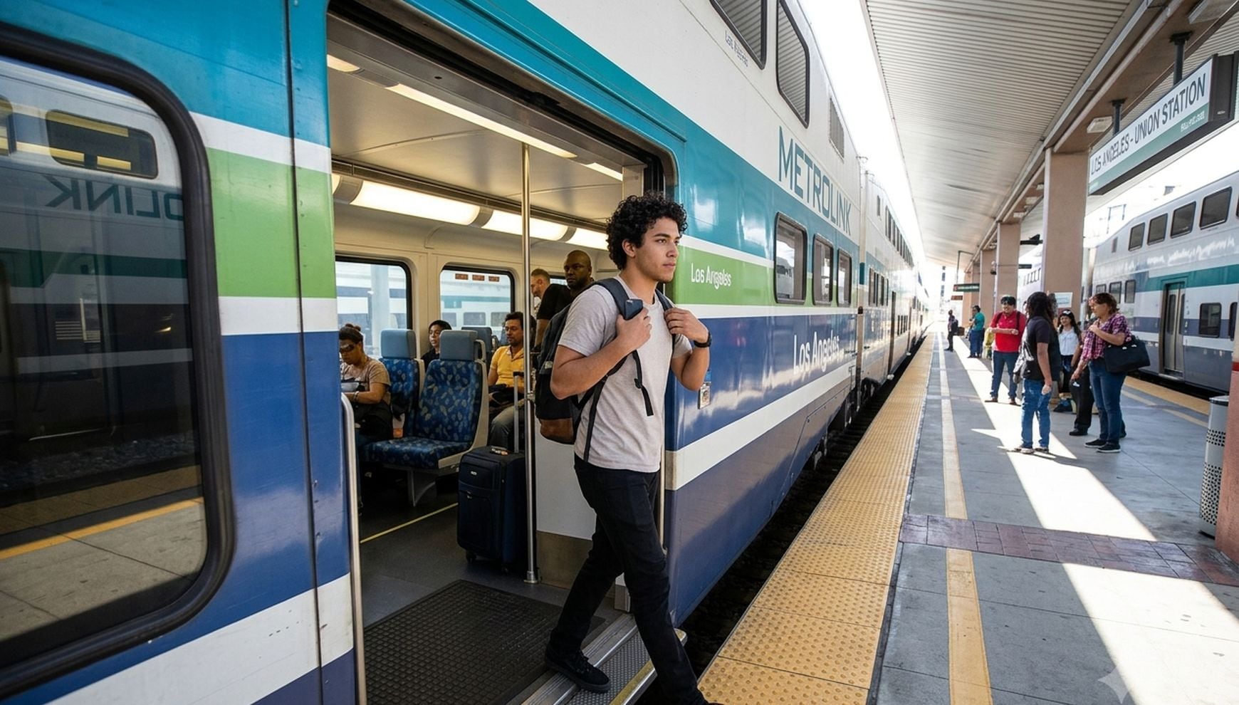 El sistema de trenes que conecta Los Ángeles con el interior del sur de California comenzó a probar un esquema de pago con tarjeta y celular que elimina el boleto físico y limita lo que el pasajero paga por día (Foto: Imagen creada por Gestión MIX usando Gemini)