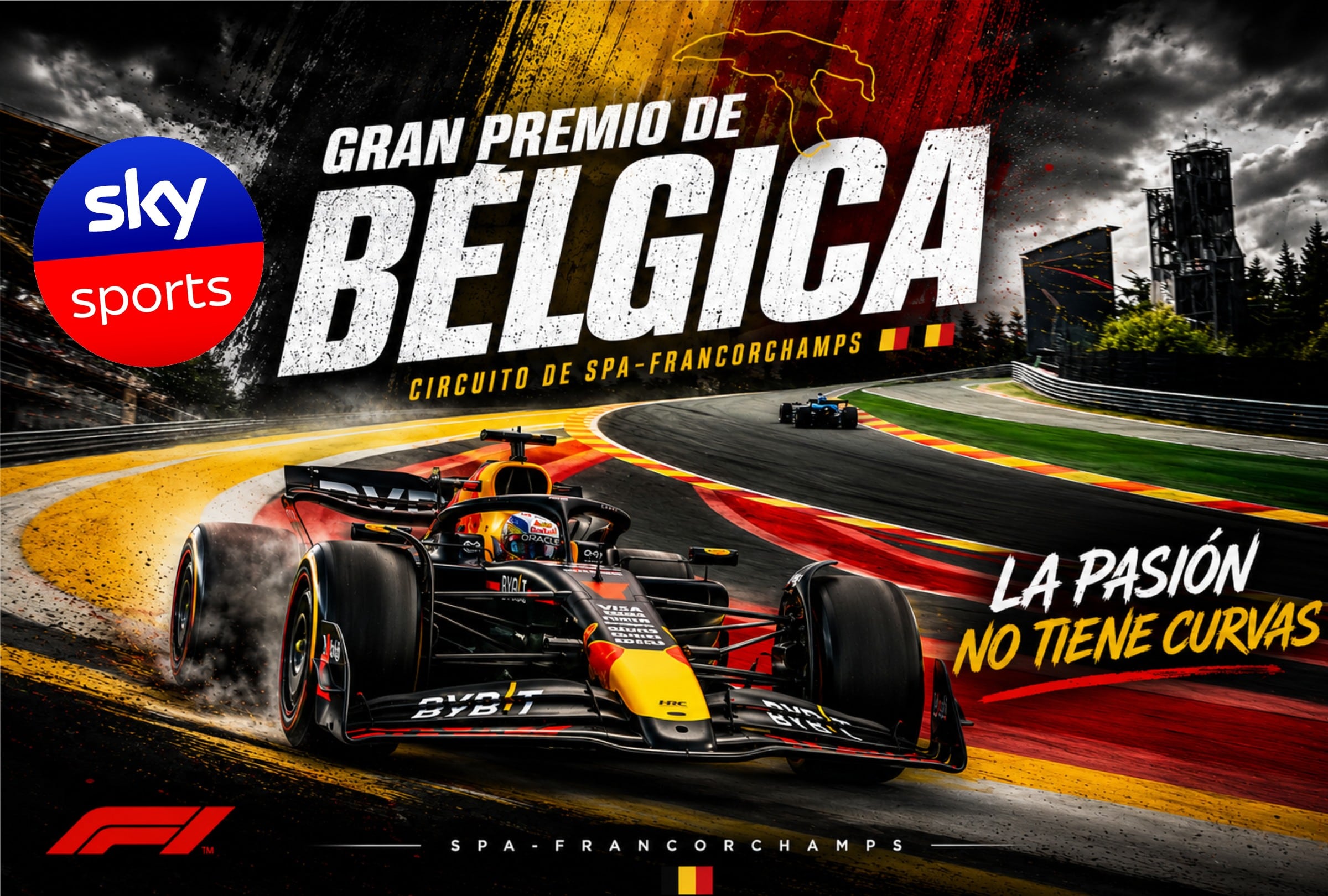 LIEJA, BÉLGICA, 19/07/2026.- ¿SKY Sports transmitirá EN DIRECTO la carrera del Gran Premio de Bélgica 2026 hoy domingo 19 de julio del 2026 que se realizará en el Circuito de Spa-Francorchamps, LIEJA, BÉLGICA. FOTO: Imagen creada por ChatGPT.