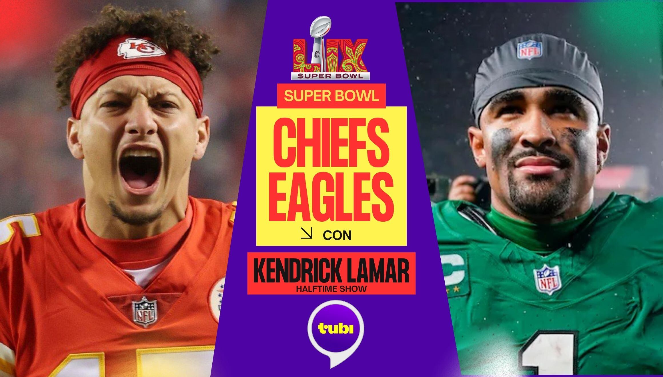 Señal oficial de Tubi TV para mirar el show de medio tiempo del Super Bowl LIX con el juego entre Chiefs e Eagles este domingo 9 de febrero desde el Caesars Superdome de Nueva Orleans, Luisiana (Foto: Canva.com / Noé Yactayo)