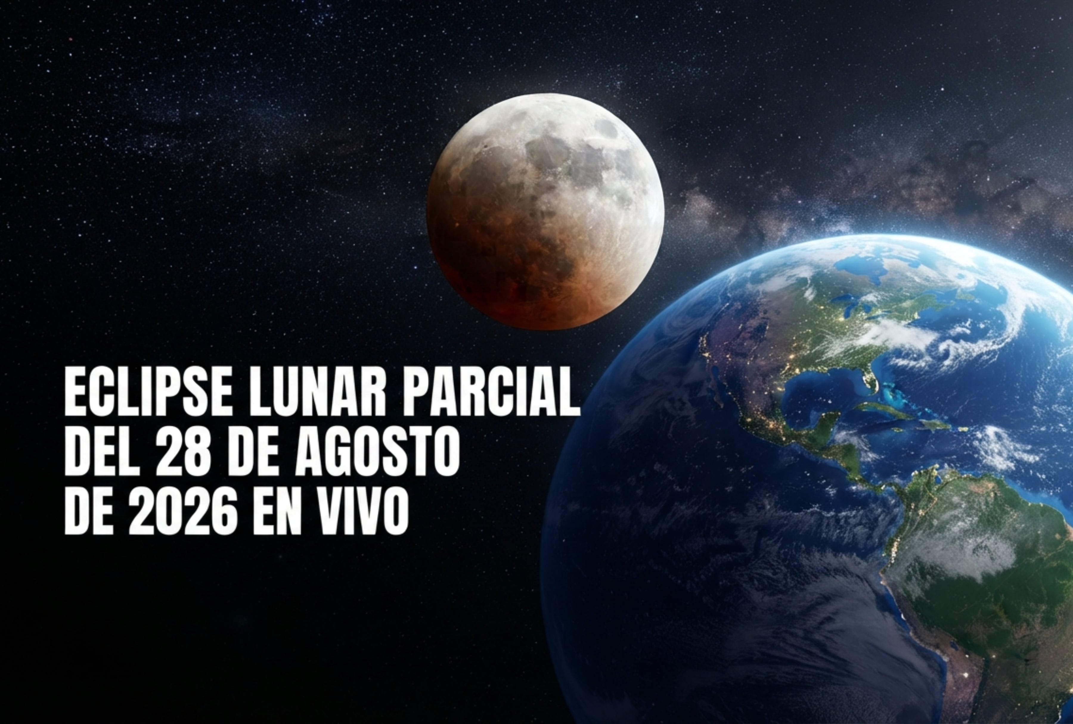 Observación con telescopio de la Luna de Sangre durante el eclipse lunar del 28 de agosto de 2026, destacando la hora de inicio y los detalles visibles en la superficie lunar. | Imagen referencial creada por El Comercio Mag utilizando la IA de Copilot / Composición GEC
