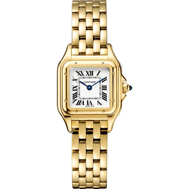 El diseño del Panthère de Cartier fusiona líneas cuadradas con esquinas redondeadas. Presentado en 1983, se ha convertido en un ícono de la relojería. Su pulsera es flexible y está inspirada en los movimientos del animal emblemático de la marca. (Foto: Casa Banchero)
