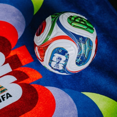 LOS ANGELES, USA, NOVEMBER 11, 2025: FIFA World Cup in 2026 background, official football ball and logo of World cup in United States, Mexico and Cana